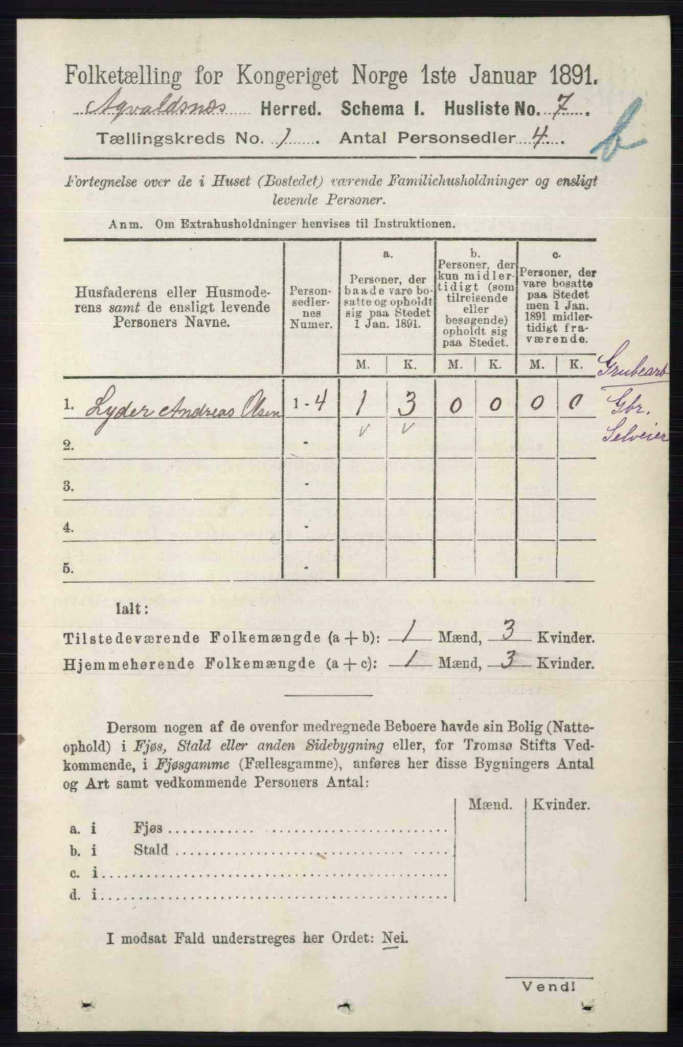 RA, 1891 census for 1147 Avaldsnes, 1891, p. 1135