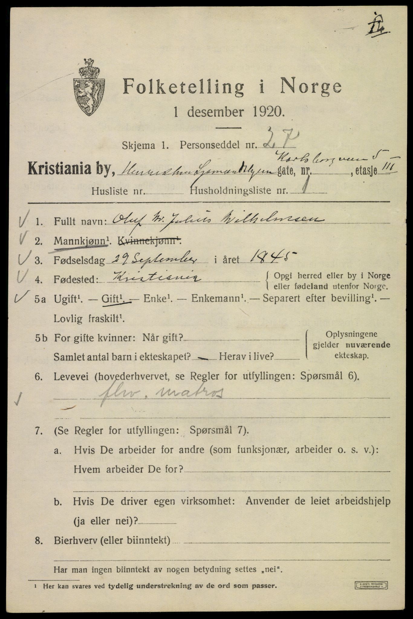 SAO, 1920 census for Kristiania, 1920, p. 330093