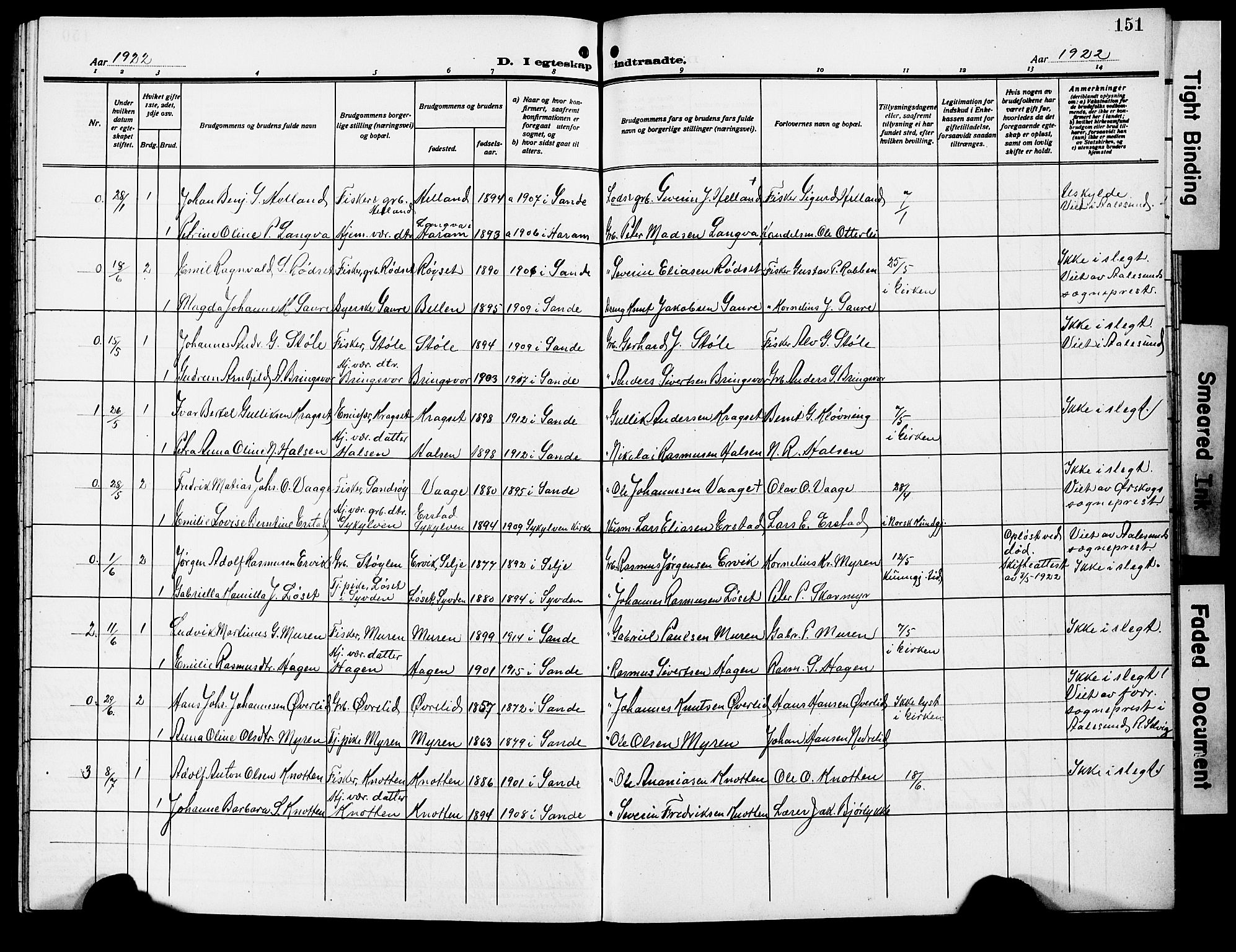 Ministerialprotokoller, klokkerbøker og fødselsregistre - Møre og Romsdal, SAT/A-1454/503/L0050: Parish register (copy) no. 503C05, 1909-1922, p. 151