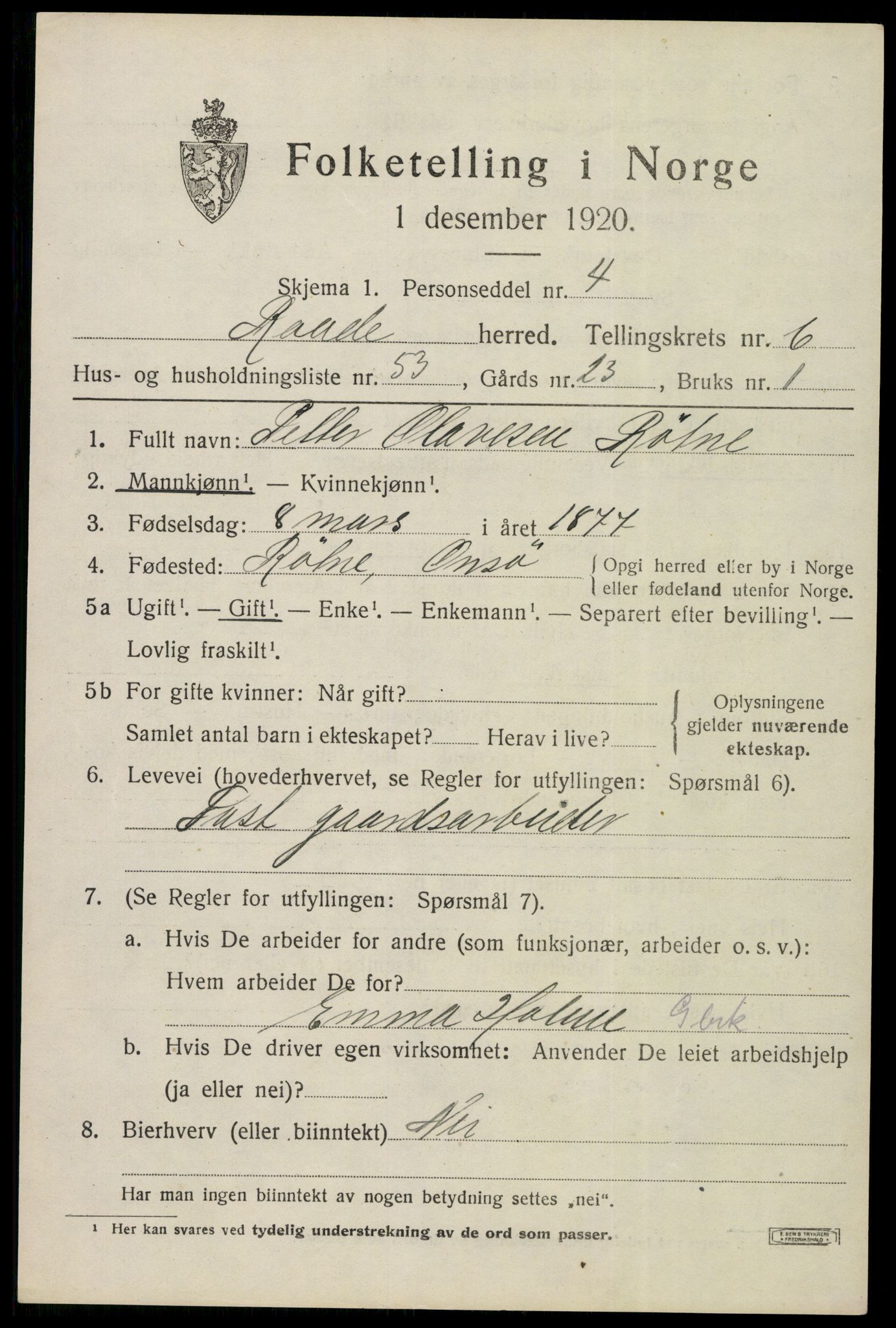 SAO, 1920 census for Råde, 1920, p. 6185