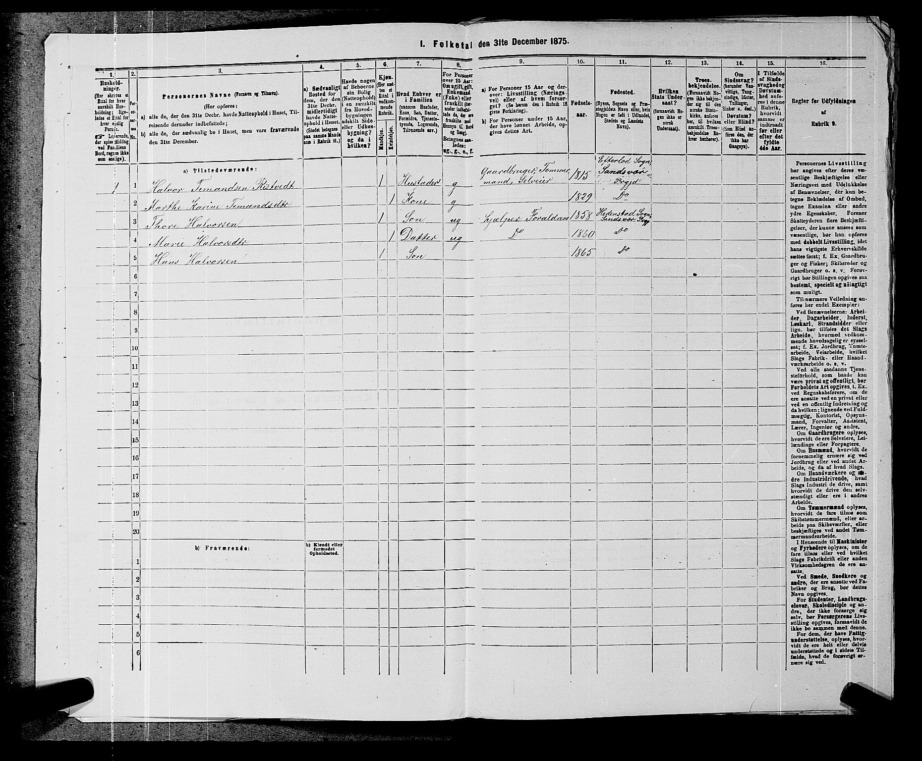 SAKO, 1875 census for 0629P Sandsvær, 1875, p. 1129