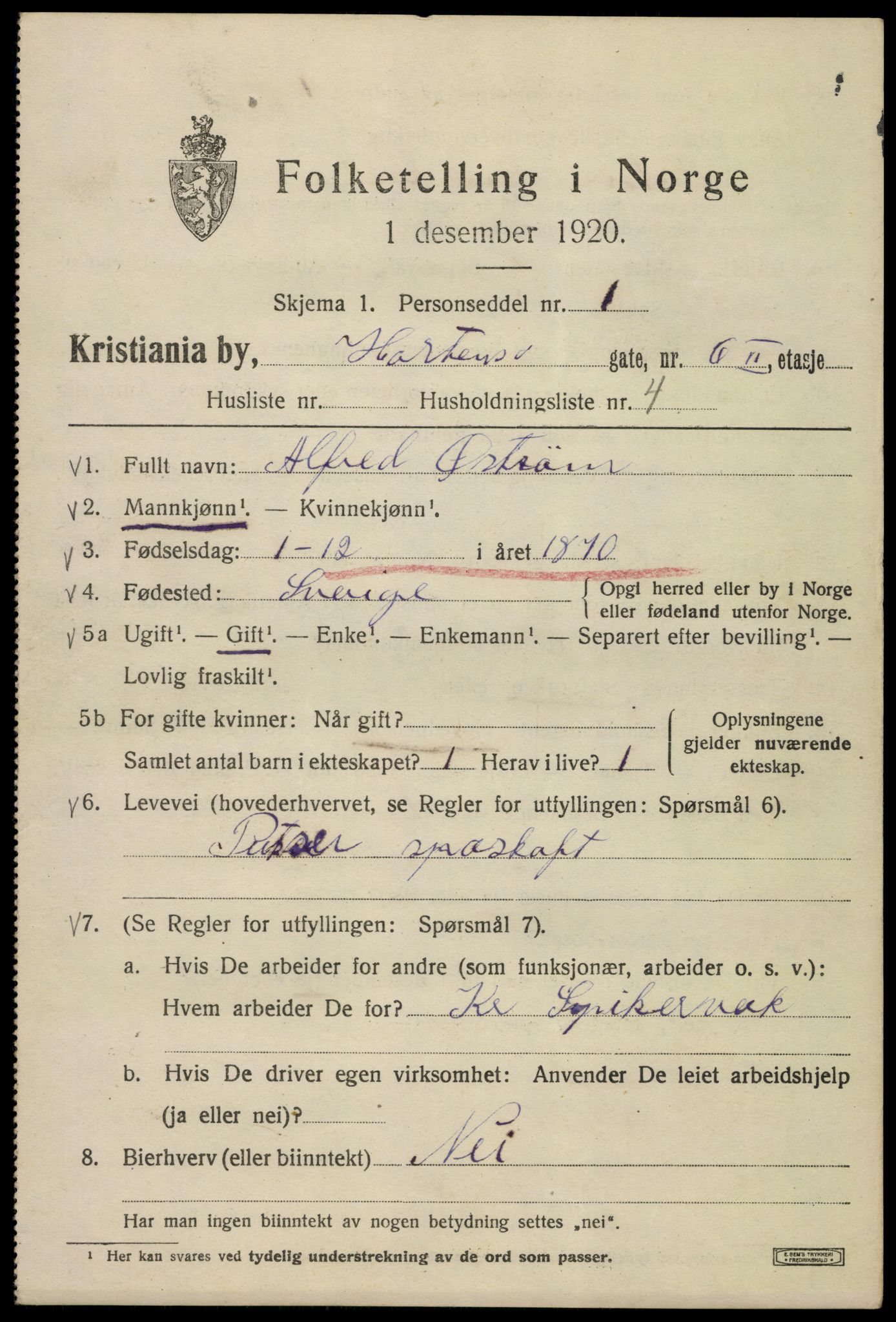 SAO, 1920 census for Kristiania, 1920, p. 299047