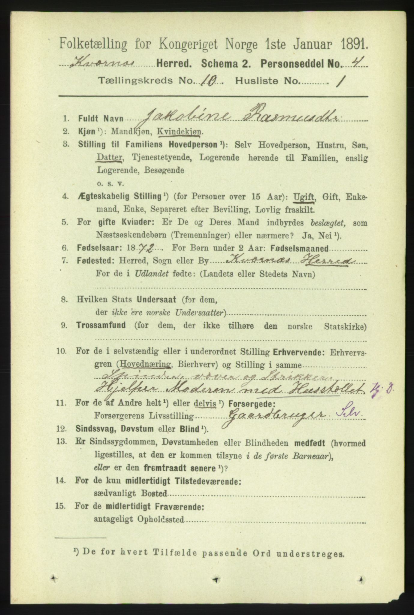 RA, 1891 census for 1553 Kvernes, 1891, p. 4331