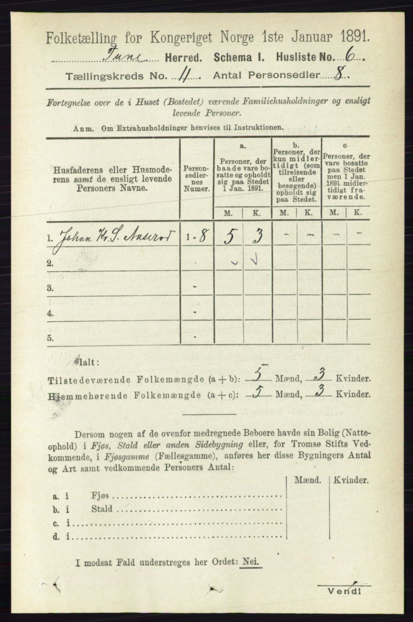 RA, 1891 census for 0130 Tune, 1891, p. 6905