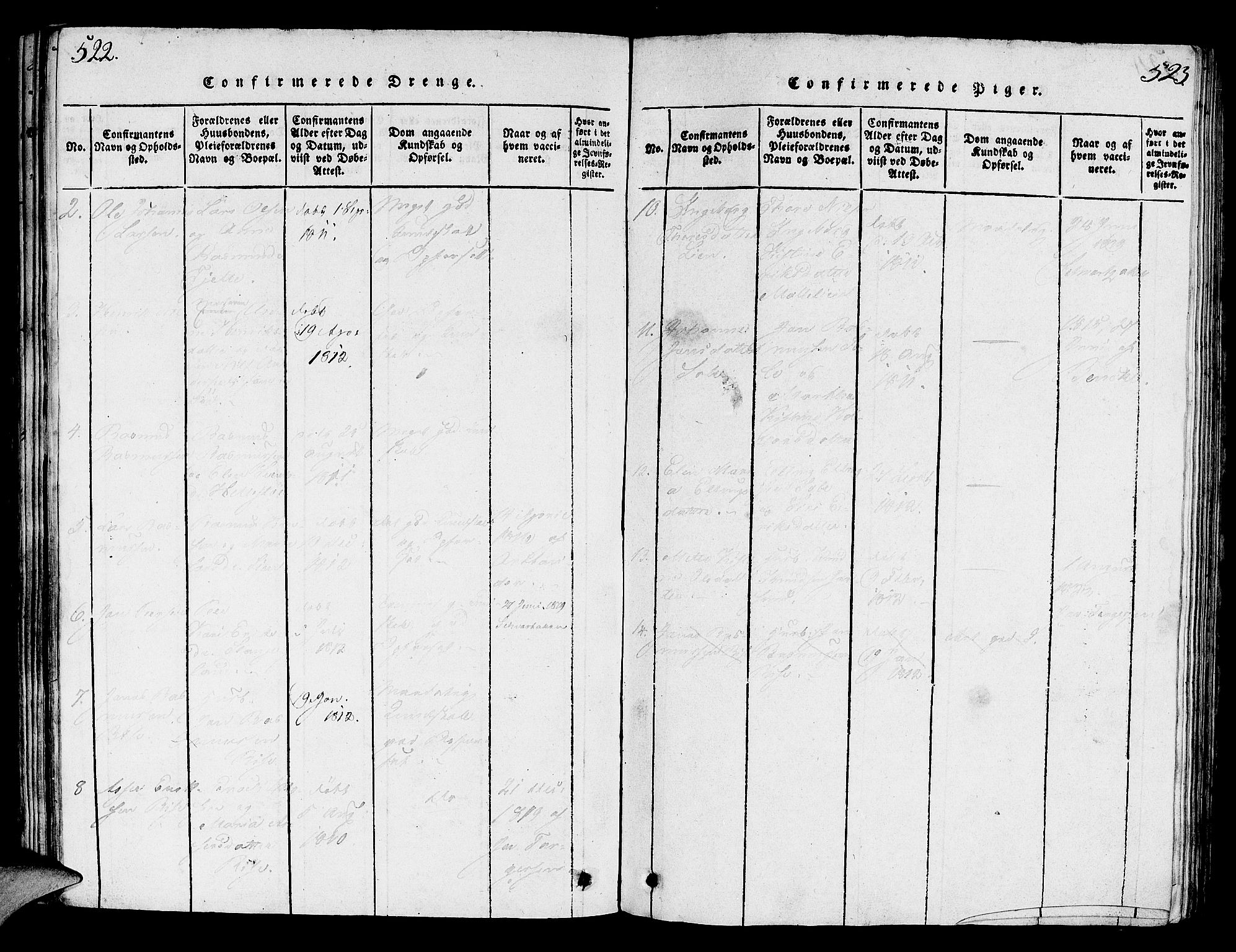 Håland sokneprestkontor, AV/SAST-A-101802/001/30BA/L0004: Parish register (official) no. A 4, 1815-1829, p. 522-523