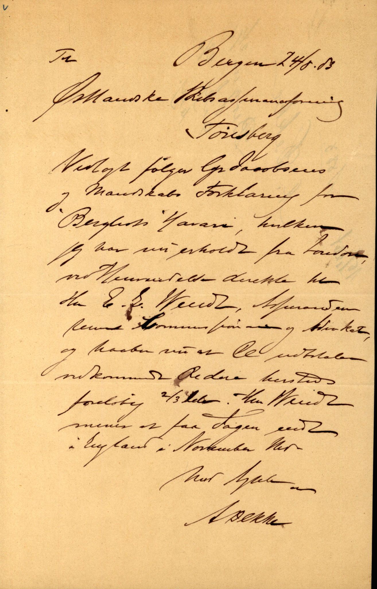 Pa 63 - Østlandske skibsassuranceforening, VEMU/A-1079/G/Ga/L0015/0011: Havaridokumenter / Carl Johan, Bergljot, Baticola, Saga, 1882, p. 28