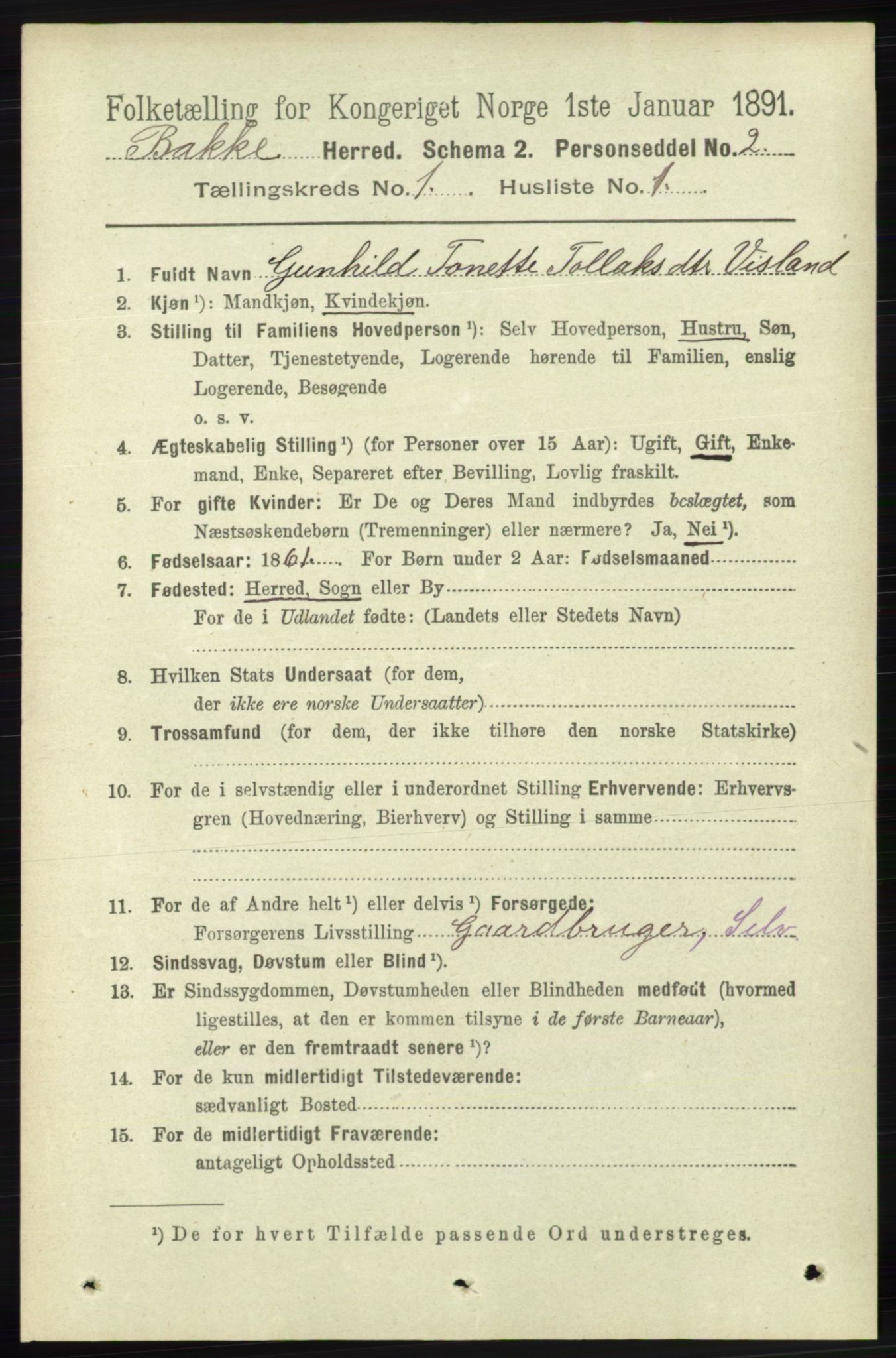 RA, 1891 census for 1045 Bakke, 1891, p. 67