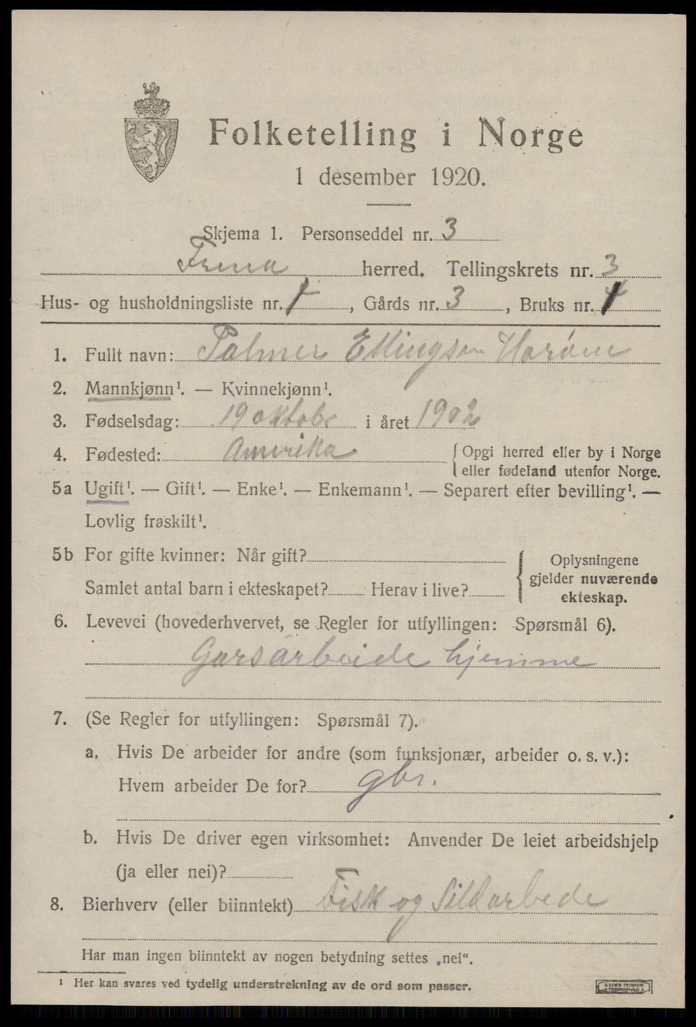 SAT, 1920 census for Fræna, 1920, p. 2309