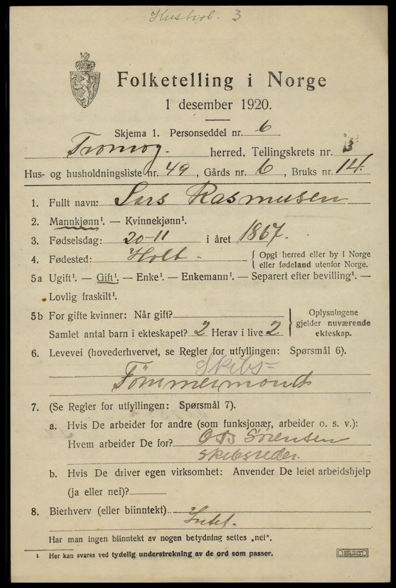 SAK, 1920 census for Tromøy, 1920, p. 2375