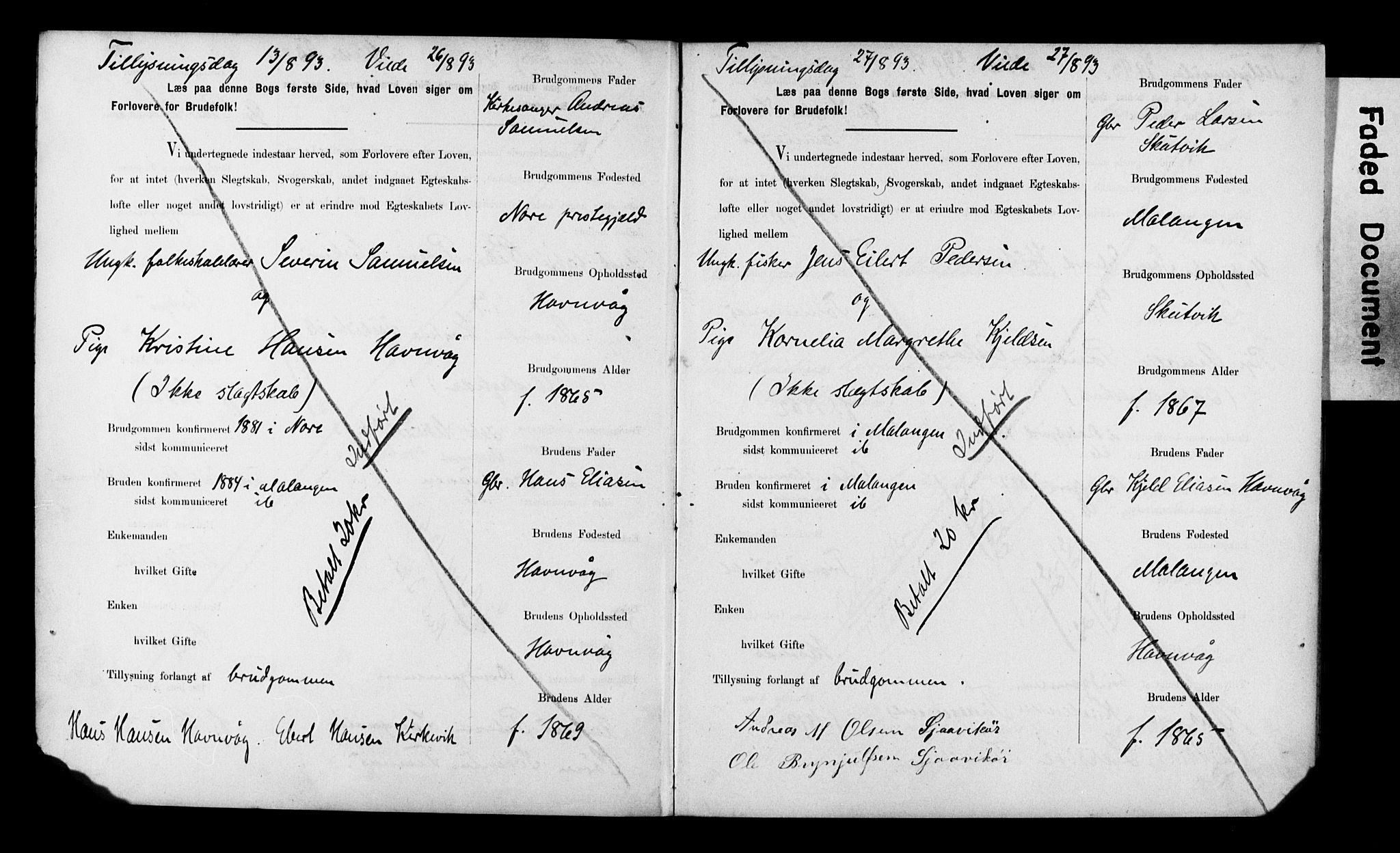 Balsfjord sokneprestembete, AV/SATØ-S-1303/H/Hd/L0030: Banns register no. 30, 1893-1897