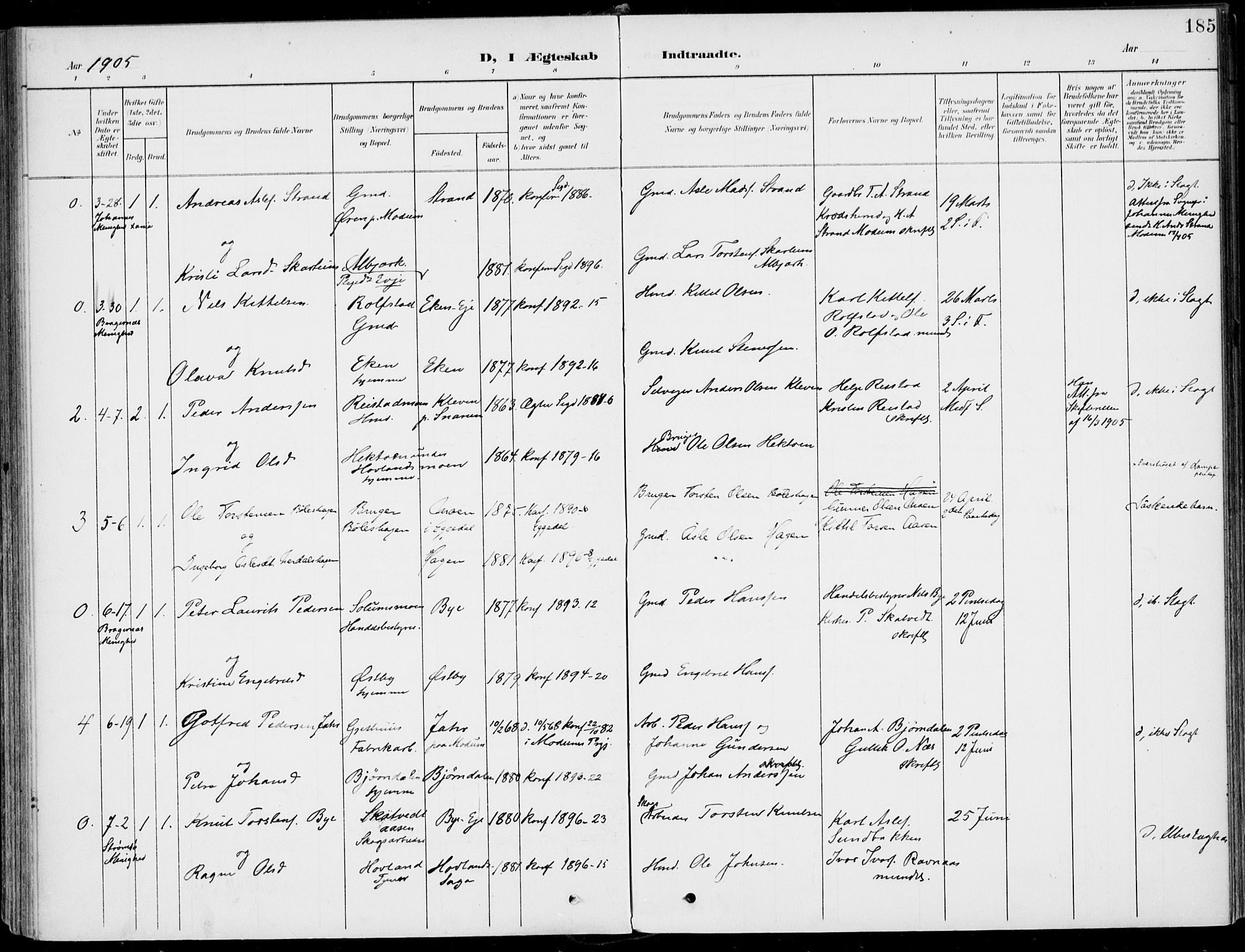 Sigdal kirkebøker, AV/SAKO-A-245/F/Fb/L0002: Parish register (official) no. II 2, 1901-1914, p. 185