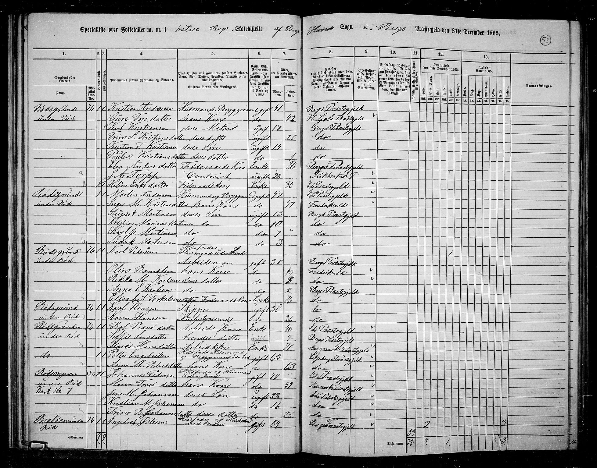 RA, 1865 census for Berg, 1865, p. 50