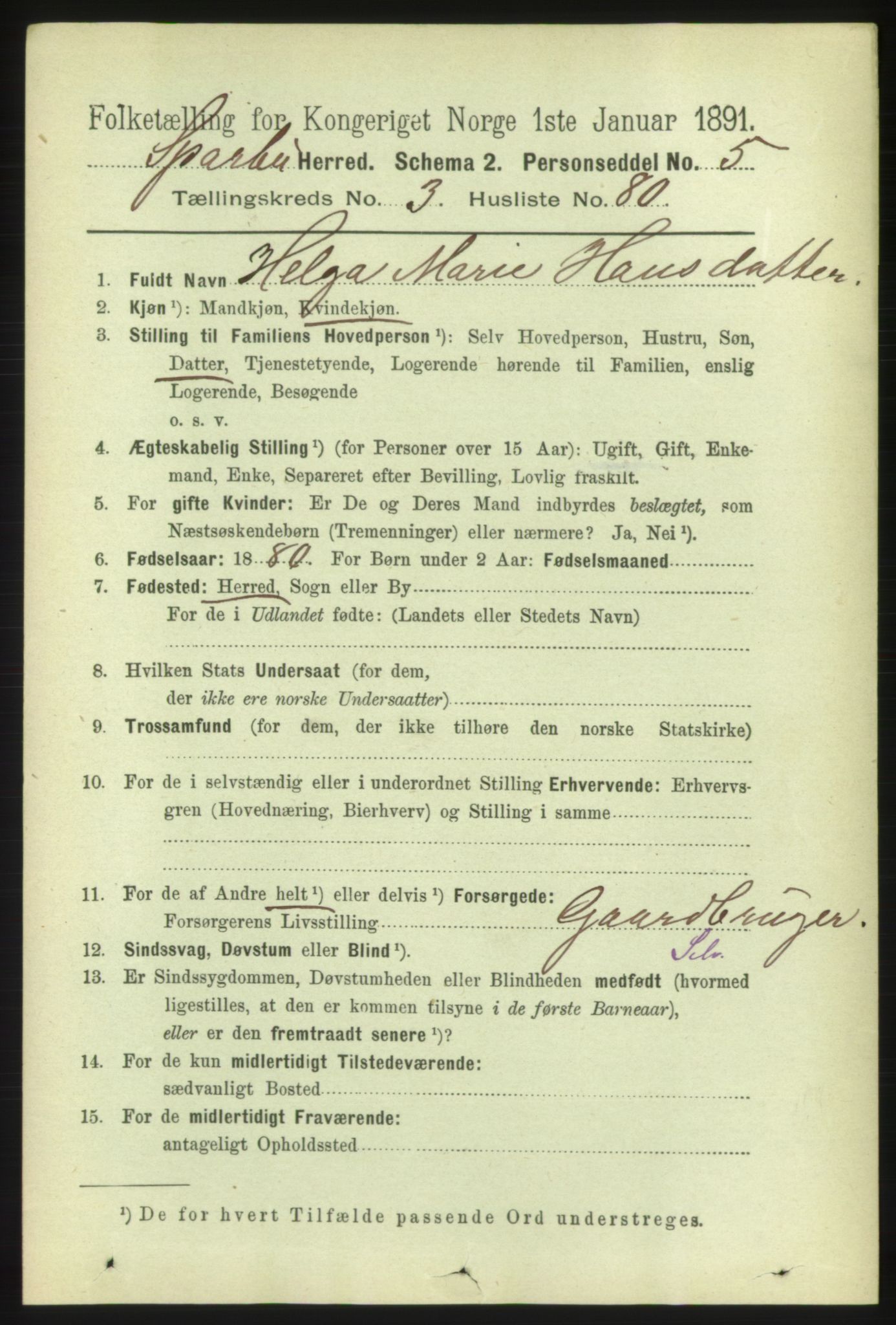 RA, 1891 census for 1731 Sparbu, 1891, p. 1311