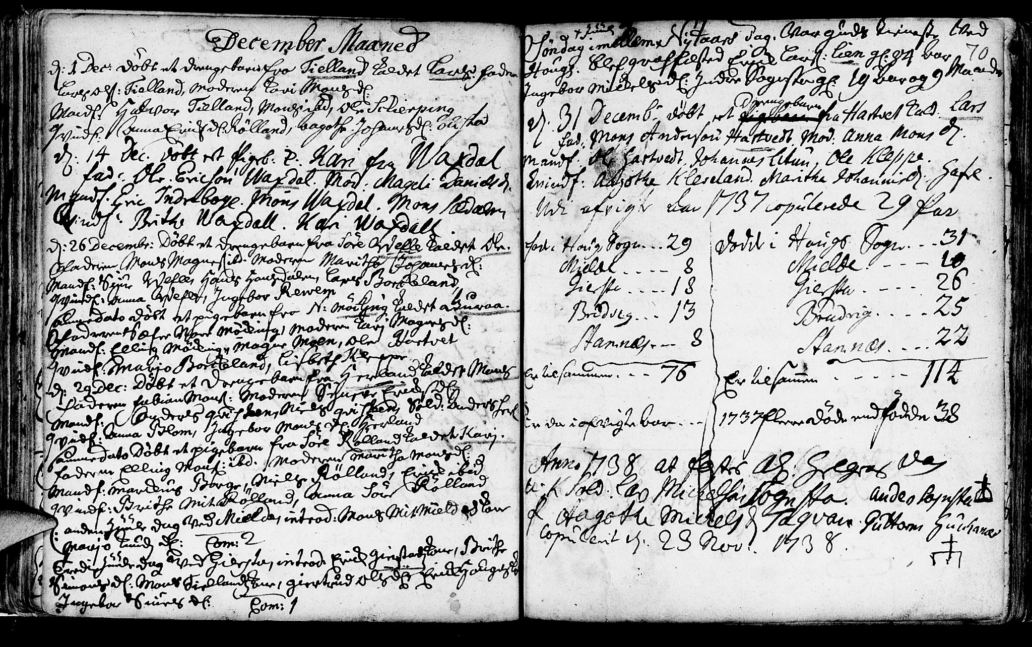 Haus sokneprestembete, AV/SAB-A-75601/H/Haa: Parish register (official) no. A 5, 1733-1747, p. 70