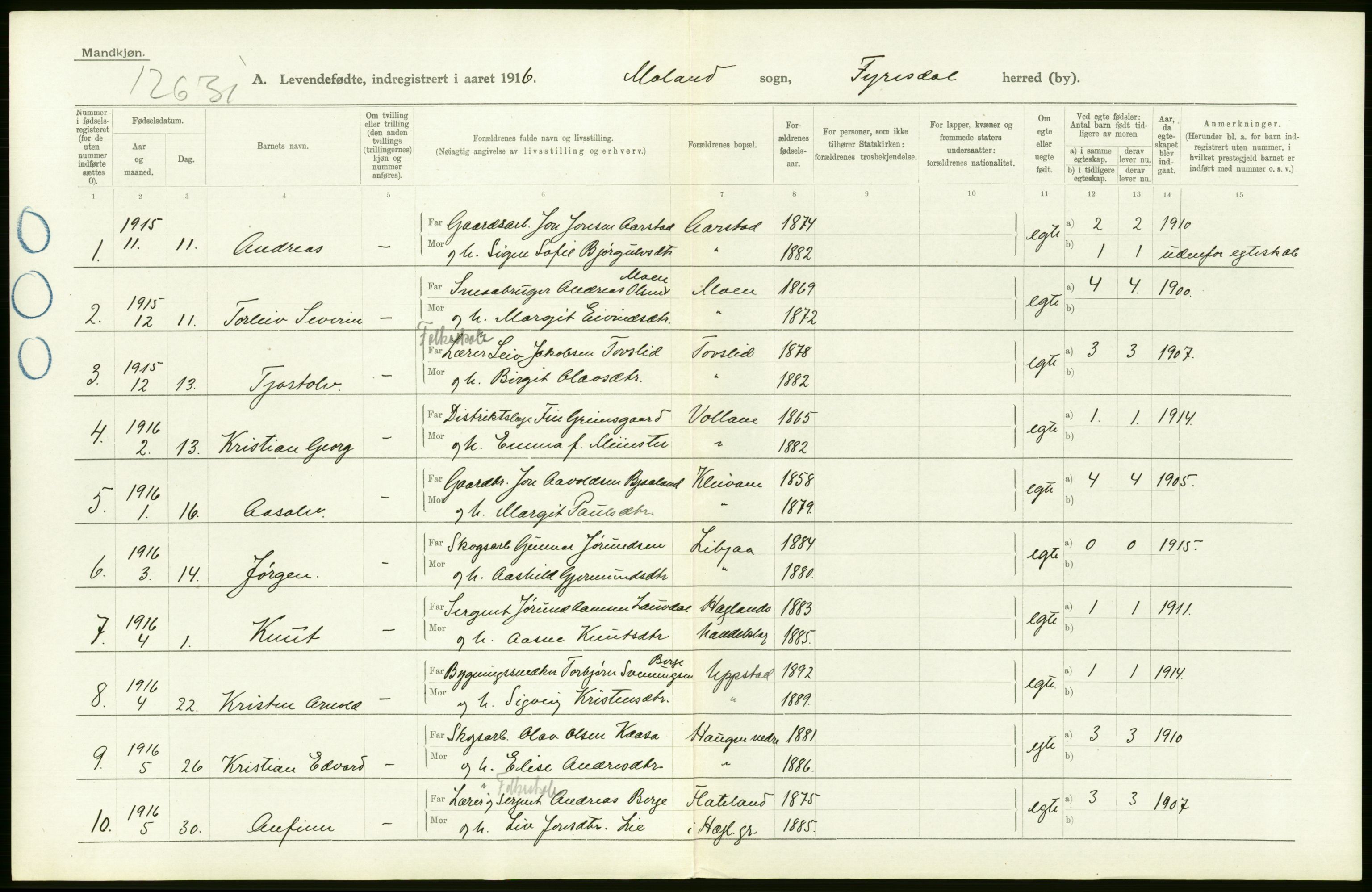 Statistisk sentralbyrå, Sosiodemografiske emner, Befolkning, AV/RA-S-2228/D/Df/Dfb/Dfbf/L0022: Bratsberg amt: Levendefødte menn og kvinner. Bygder., 1916, p. 38