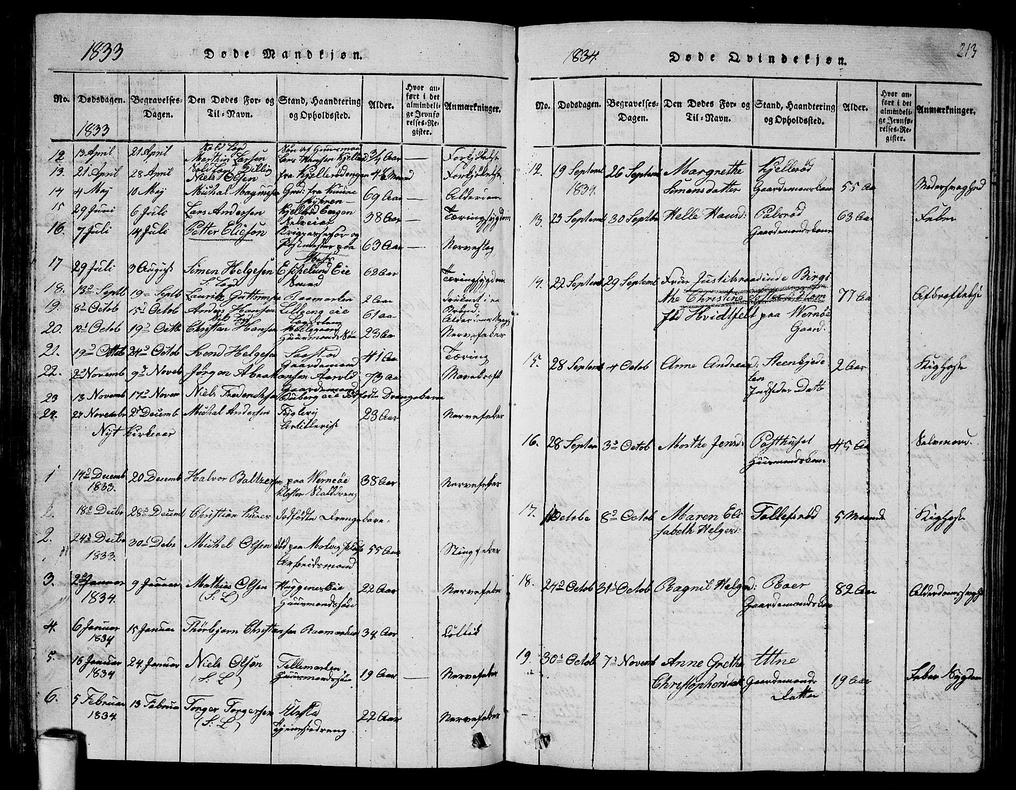 Rygge prestekontor Kirkebøker, SAO/A-10084b/G/Ga/L0001: Parish register (copy) no. 1, 1814-1871, p. 212-213