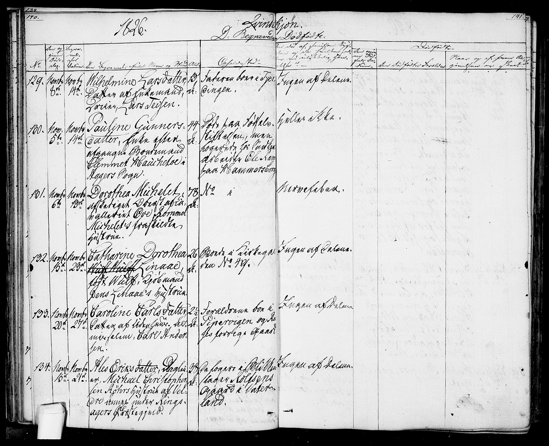 Oslo domkirke Kirkebøker, AV/SAO-A-10752/F/Fa/L0022: Parish register (official) no. 22, 1824-1829, p. 140-141