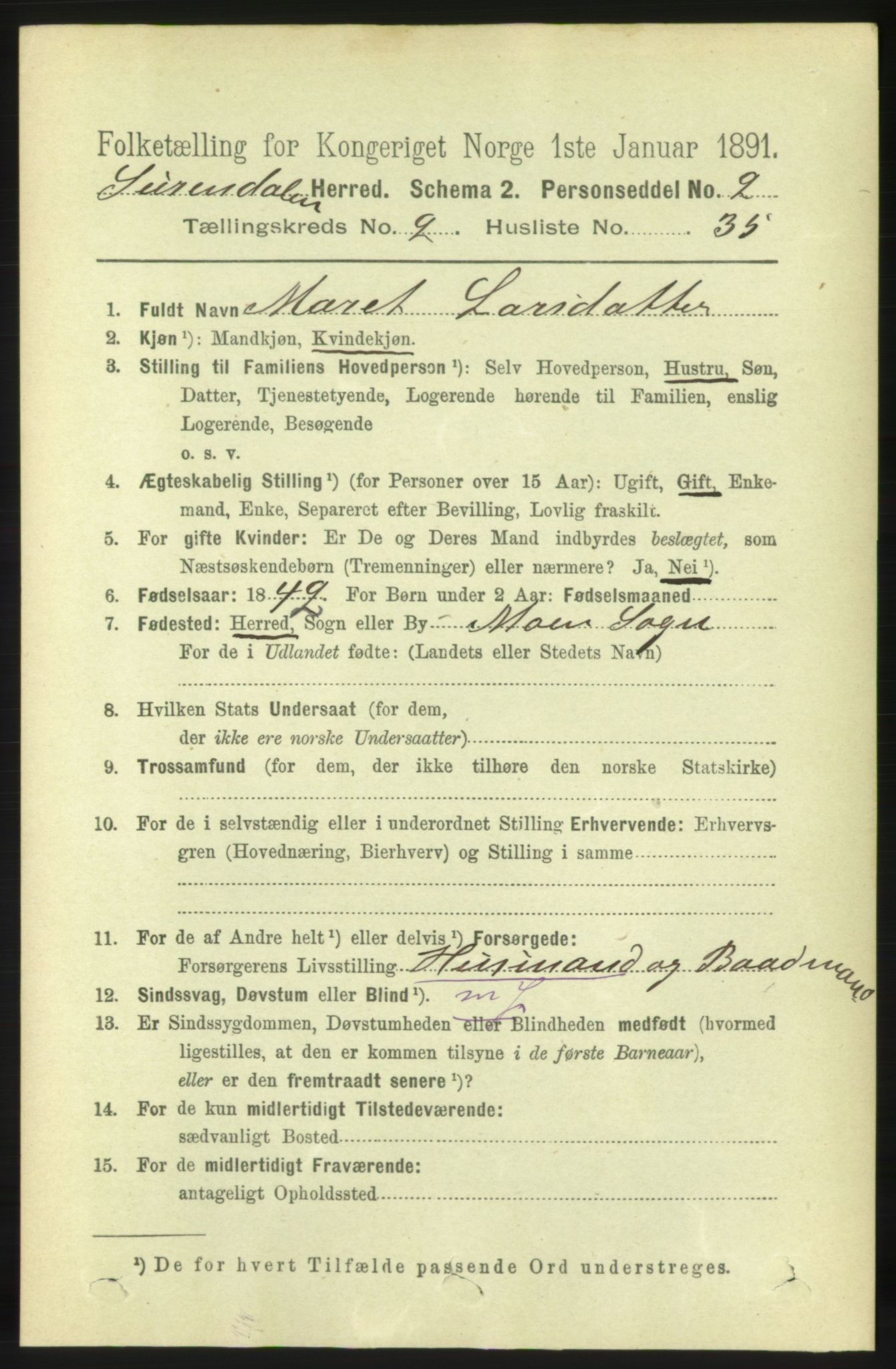 RA, 1891 census for 1566 Surnadal, 1891, p. 736