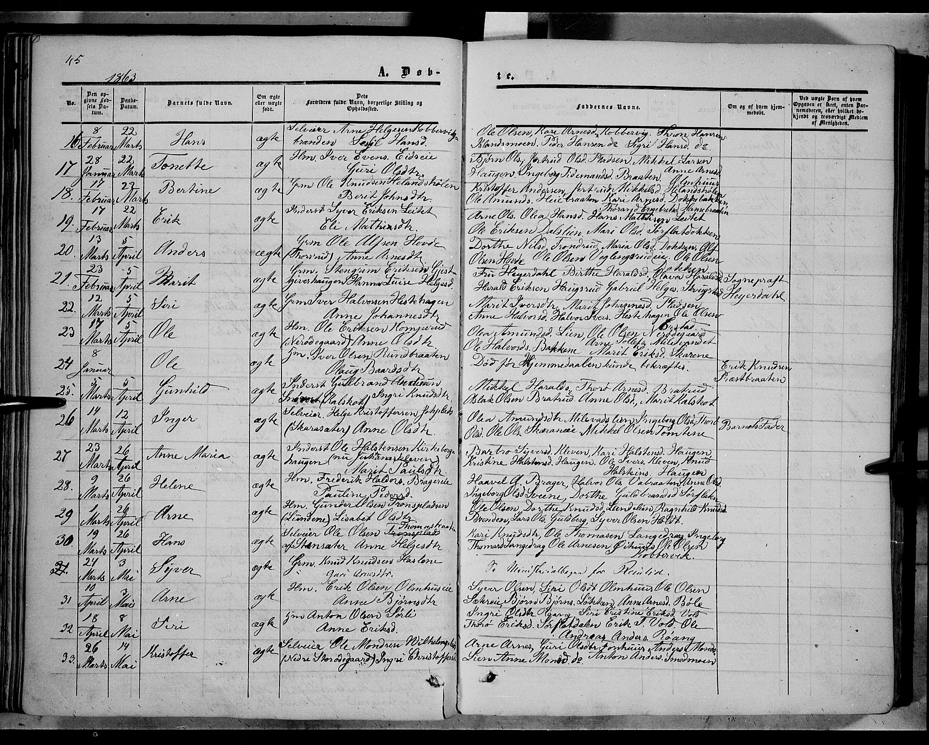 Sør-Aurdal prestekontor, SAH/PREST-128/H/Ha/Haa/L0005: Parish register (official) no. 5, 1849-1876, p. 45