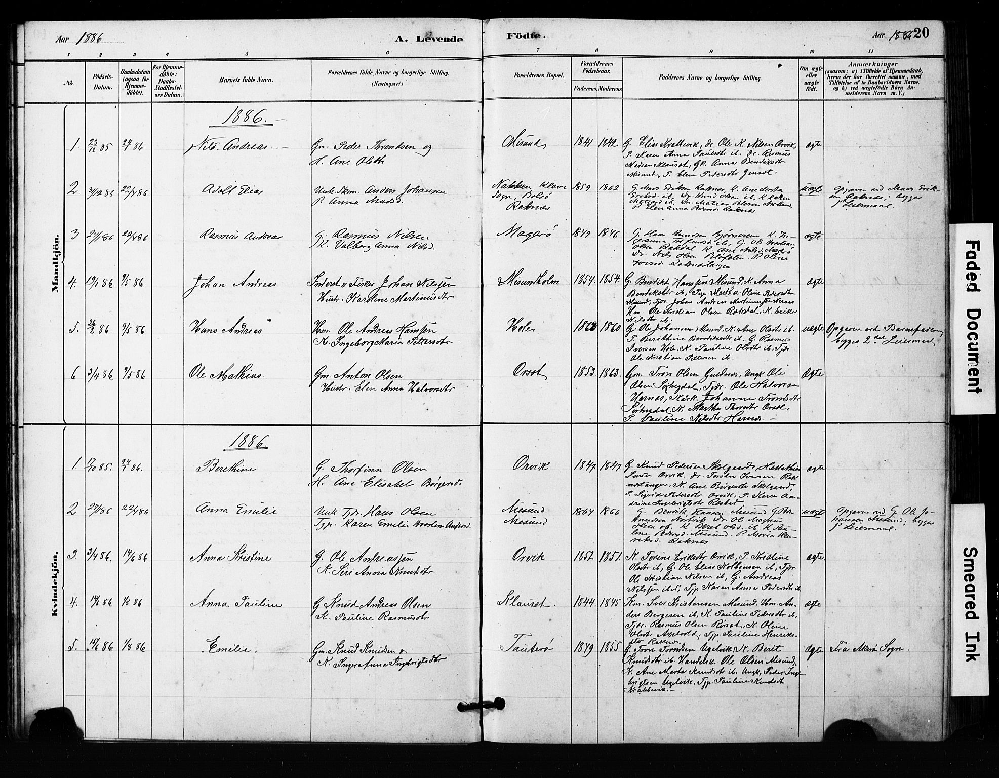 Ministerialprotokoller, klokkerbøker og fødselsregistre - Møre og Romsdal, AV/SAT-A-1454/563/L0737: Parish register (copy) no. 563C01, 1878-1916, p. 20