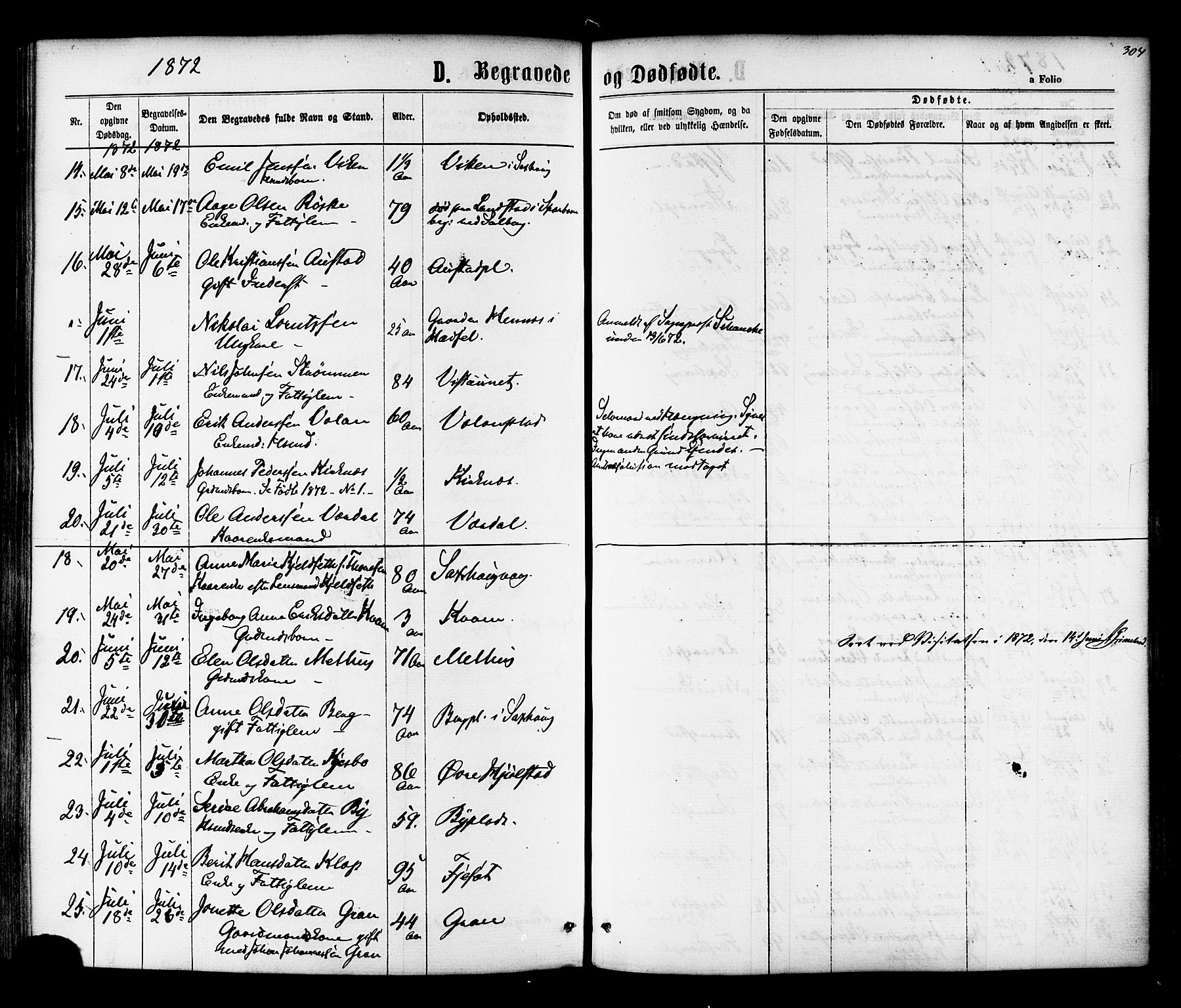 Ministerialprotokoller, klokkerbøker og fødselsregistre - Nord-Trøndelag, AV/SAT-A-1458/730/L0284: Parish register (official) no. 730A09, 1866-1878, p. 304