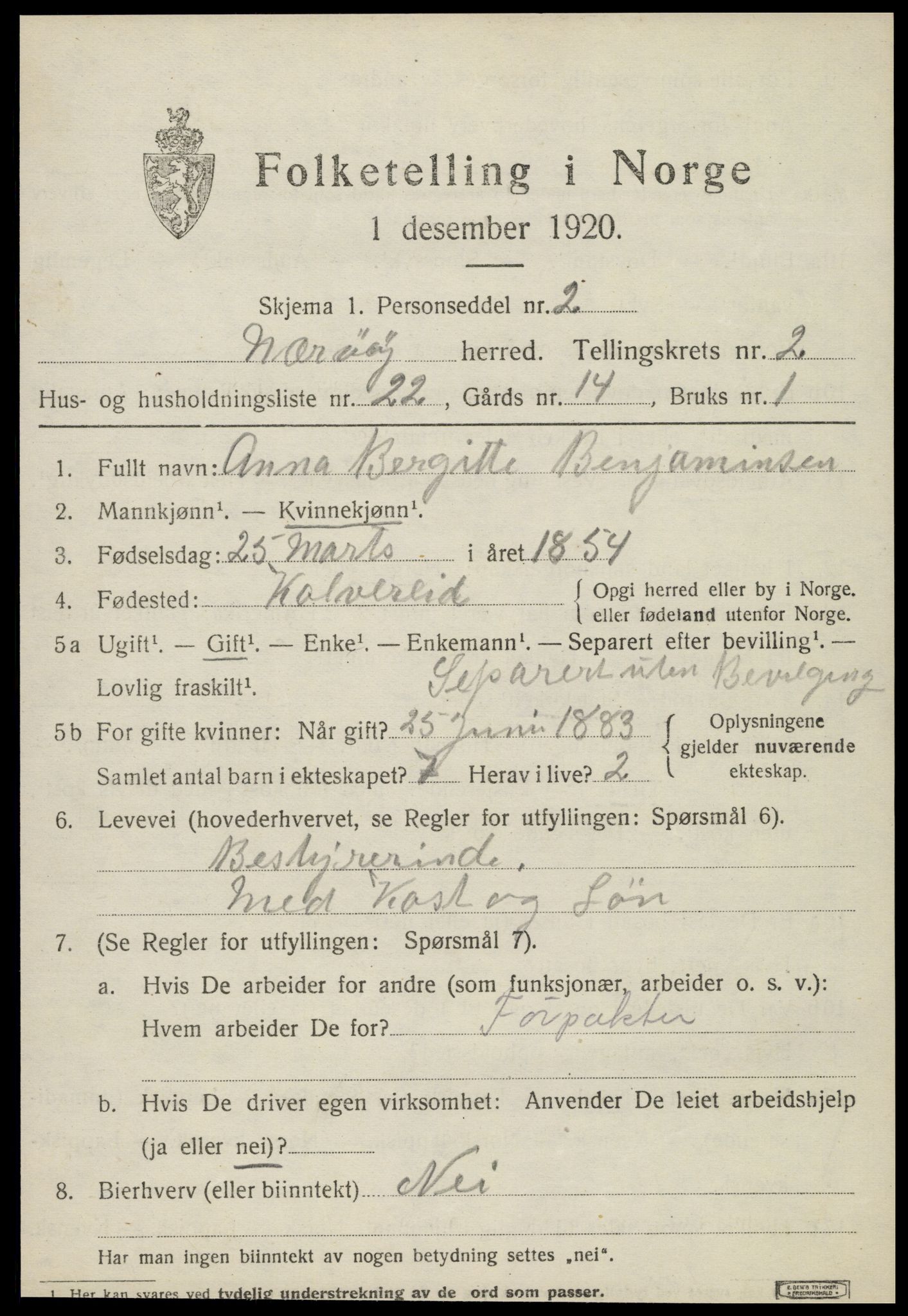 SAT, 1920 census for Nærøy, 1920, p. 1511