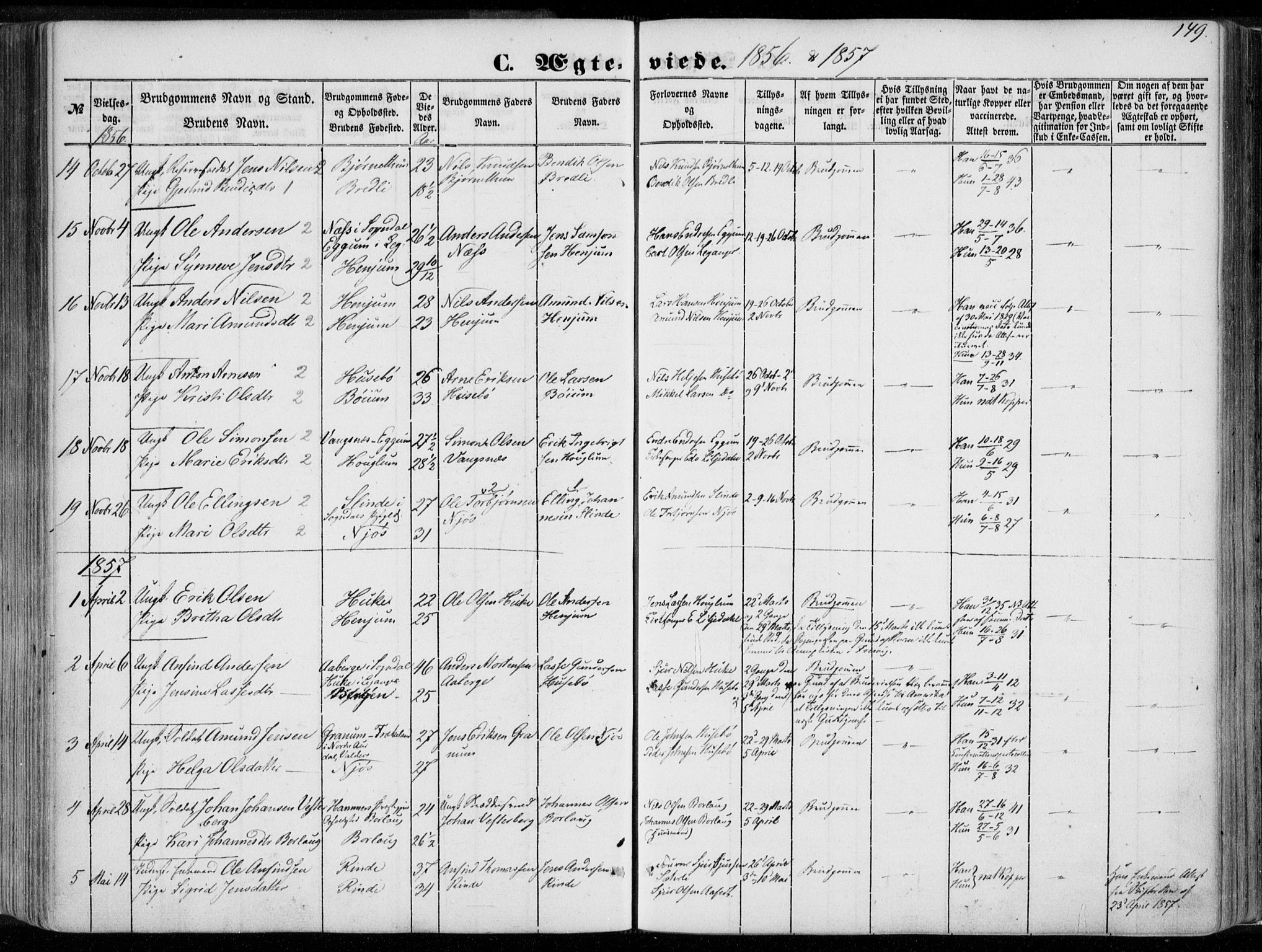 Leikanger sokneprestembete, SAB/A-81001: Parish register (official) no. A 8, 1852-1868, p. 149