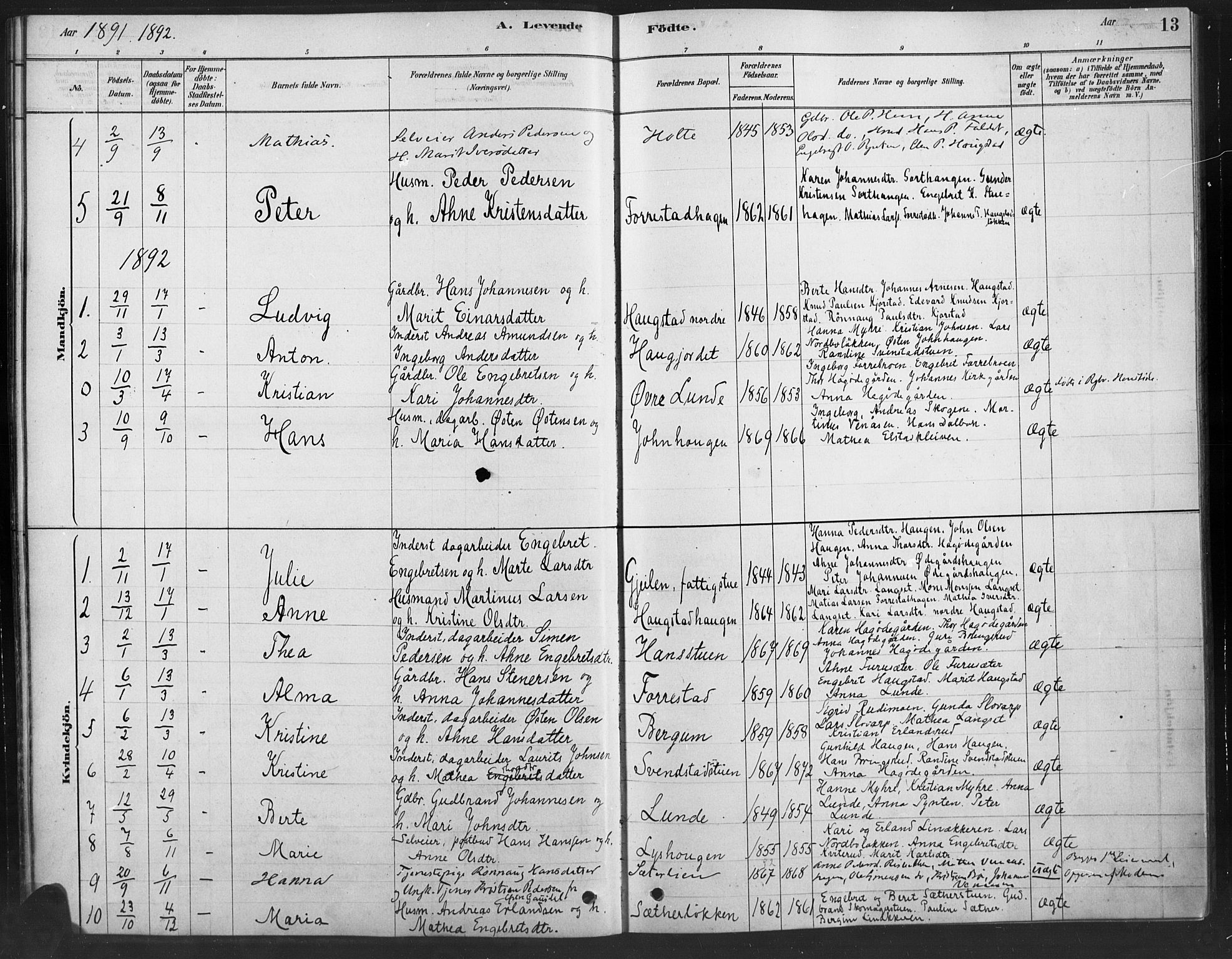 Ringebu prestekontor, SAH/PREST-082/H/Ha/Haa/L0010: Parish register (official) no. 10, 1878-1898, p. 13