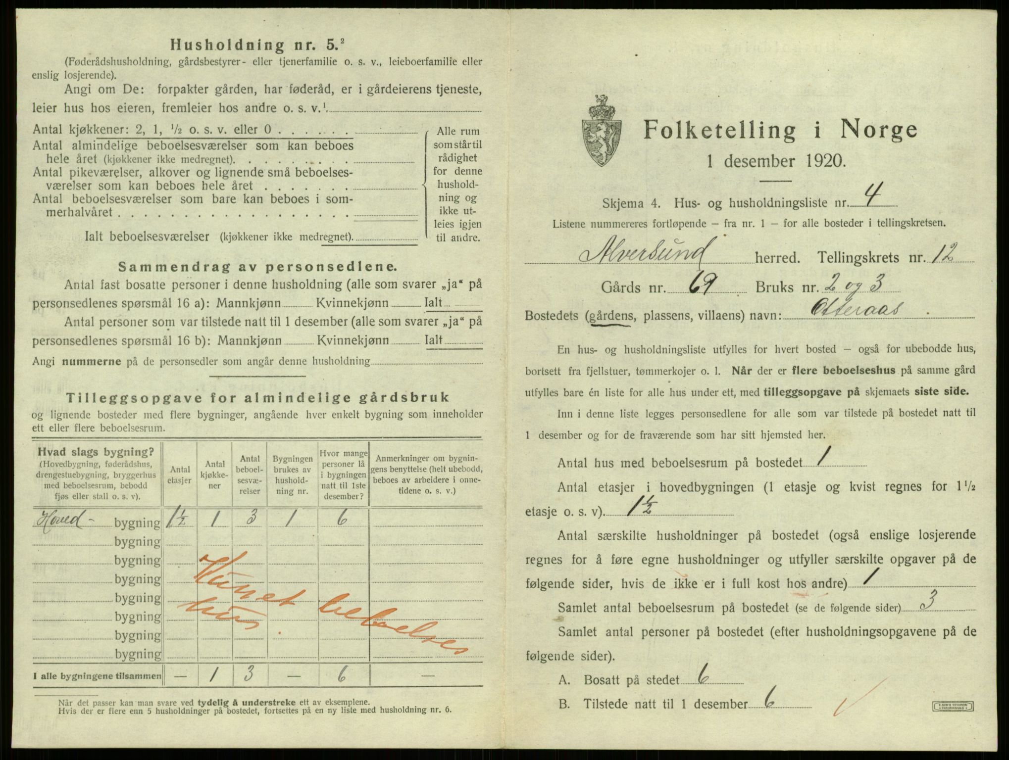 SAB, 1920 census for Alversund, 1920, p. 927