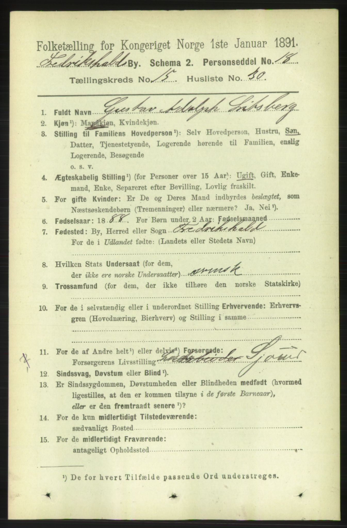 RA, 1891 census for 0101 Fredrikshald, 1891, p. 9767