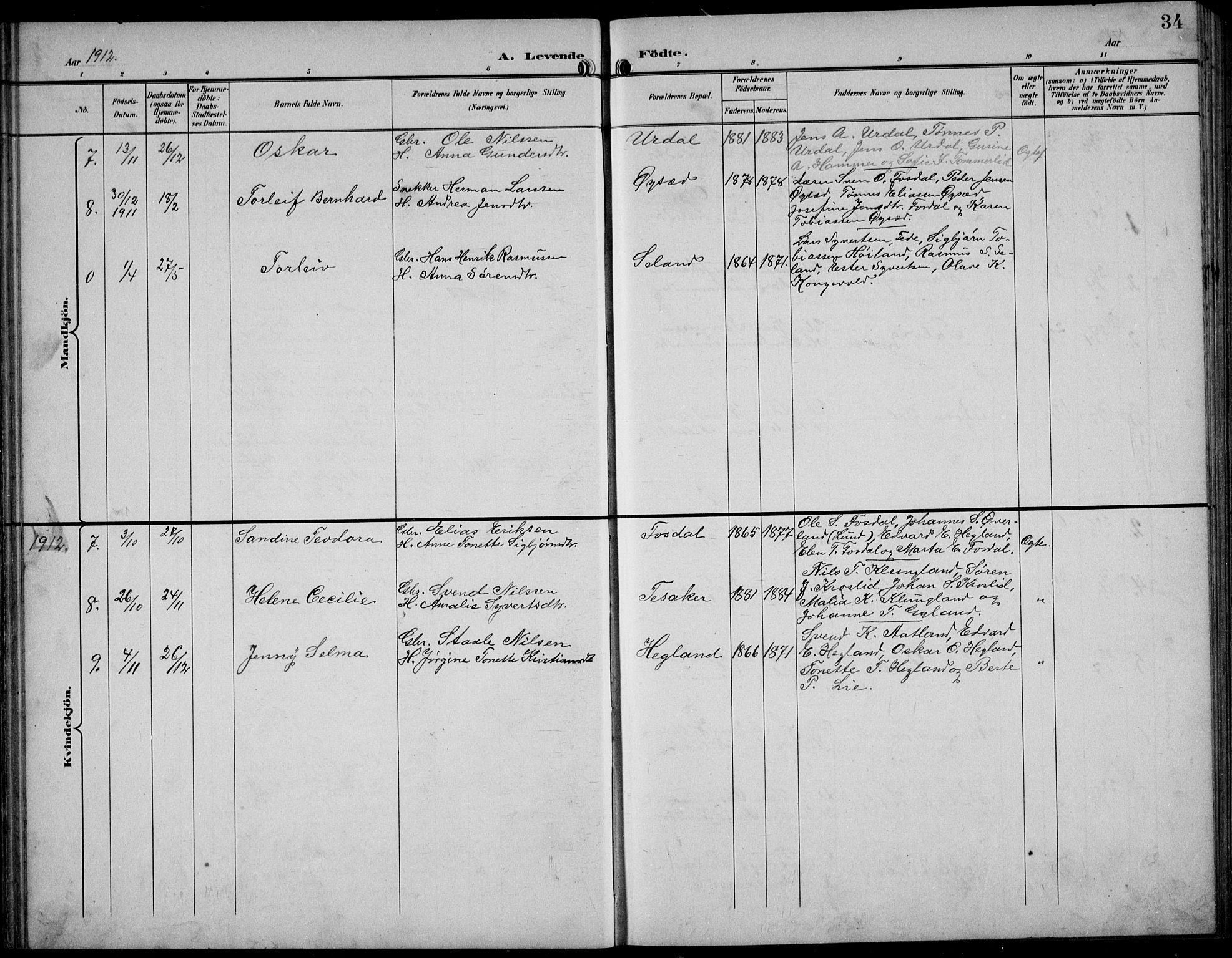 Bakke sokneprestkontor, AV/SAK-1111-0002/F/Fb/Fbb/L0004: Parish register (copy) no. B 4, 1896-1927, p. 34