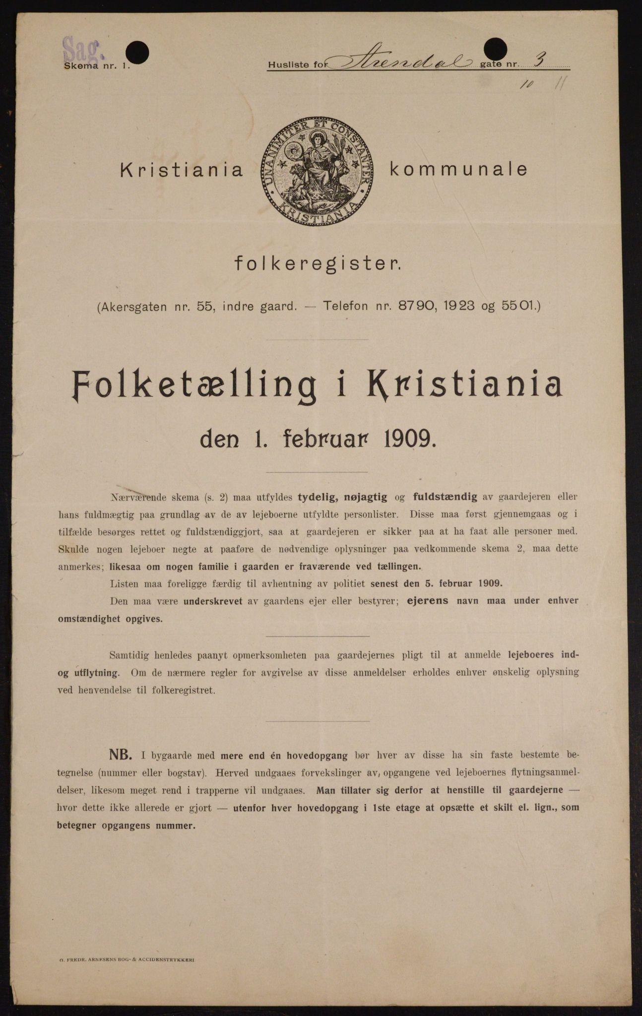 OBA, Municipal Census 1909 for Kristiania, 1909, p. 1863