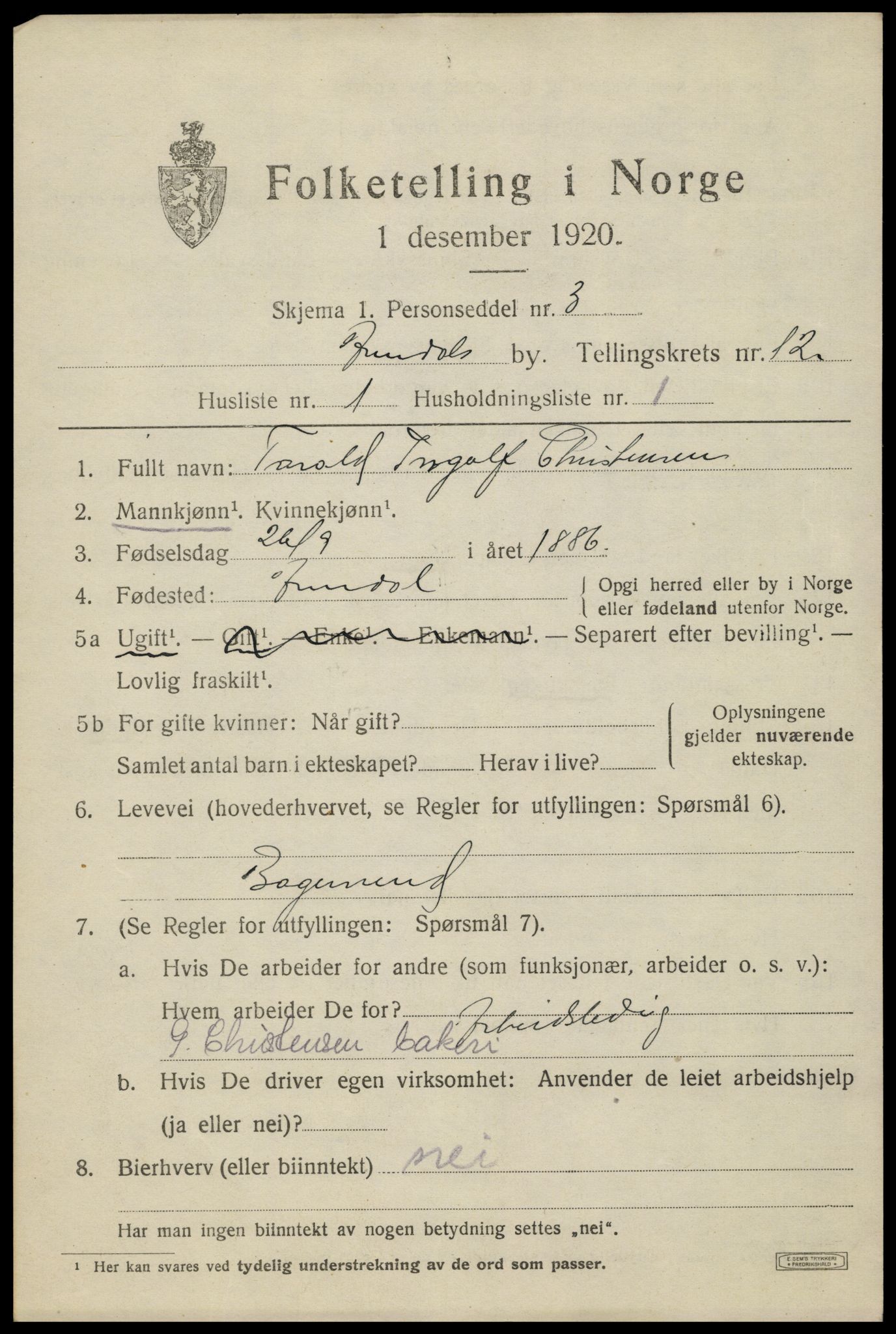 SAK, 1920 census for Arendal, 1920, p. 19054