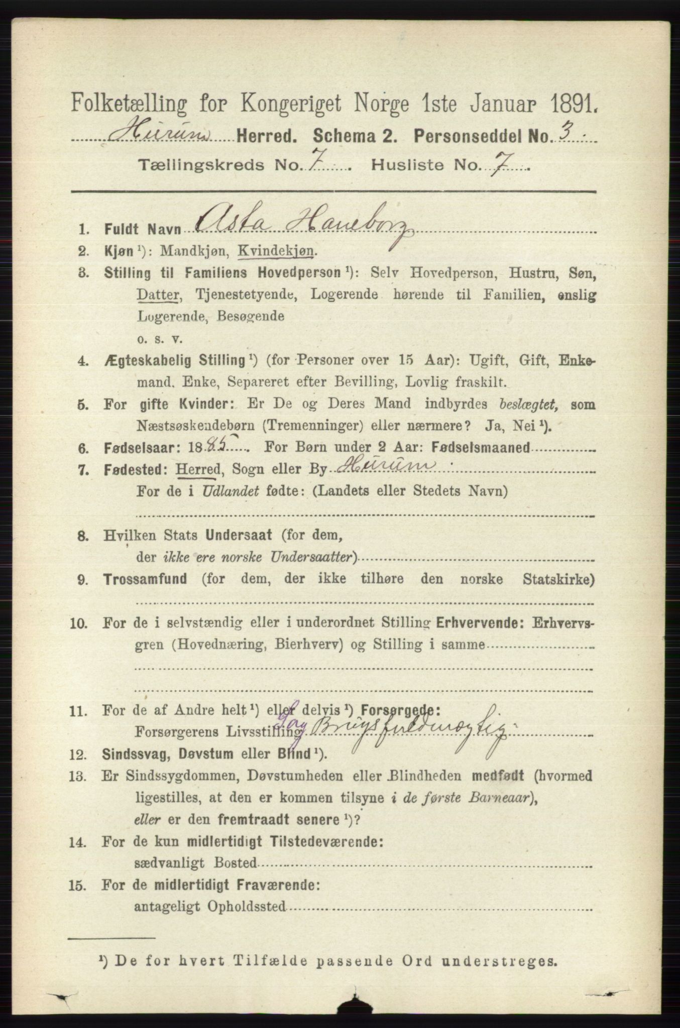 RA, 1891 census for 0628 Hurum, 1891, p. 2323