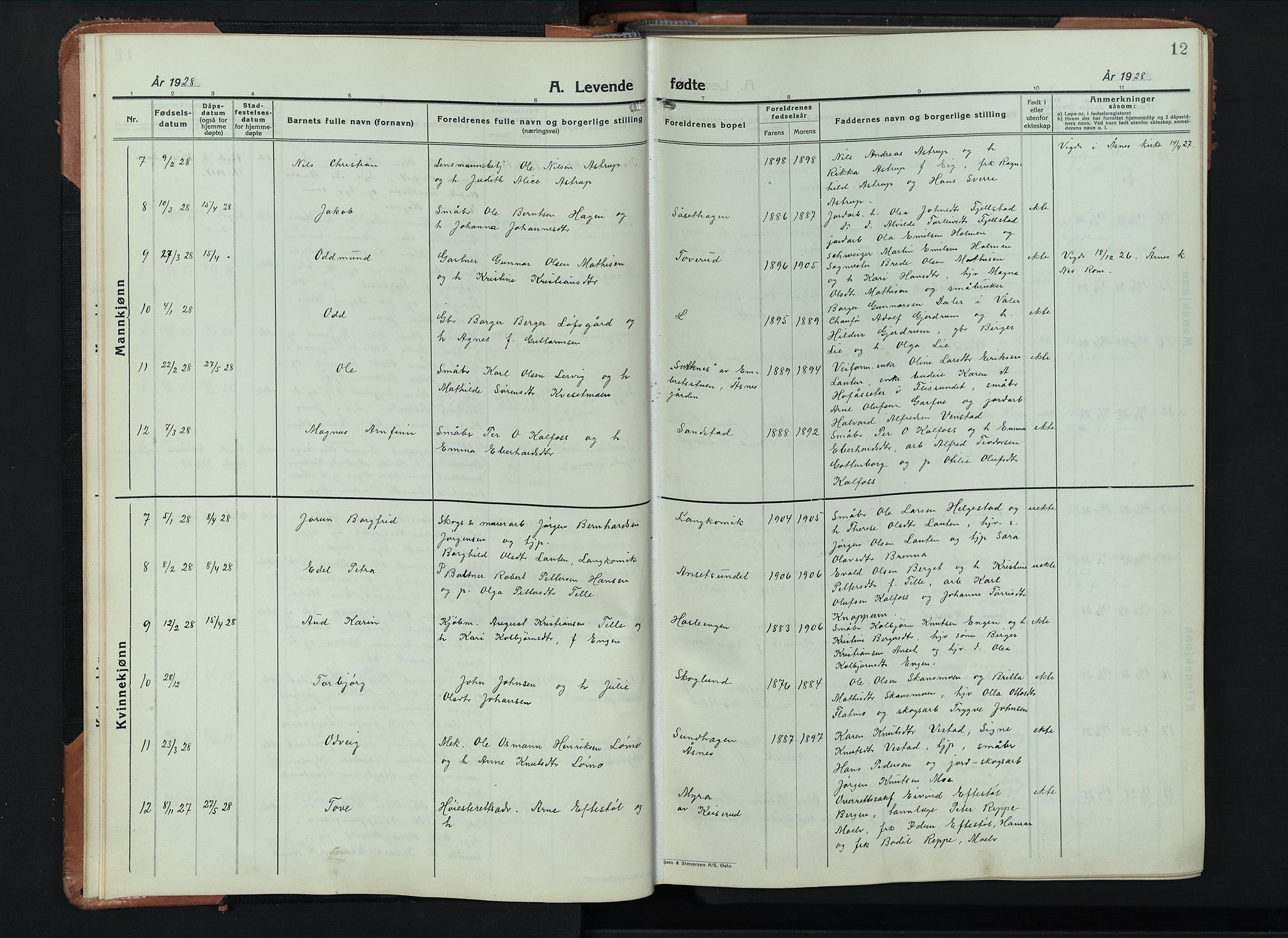 Åsnes prestekontor, SAH/PREST-042/H/Ha/Hab/L0008: Parish register (copy) no. 8, 1927-1942, p. 12