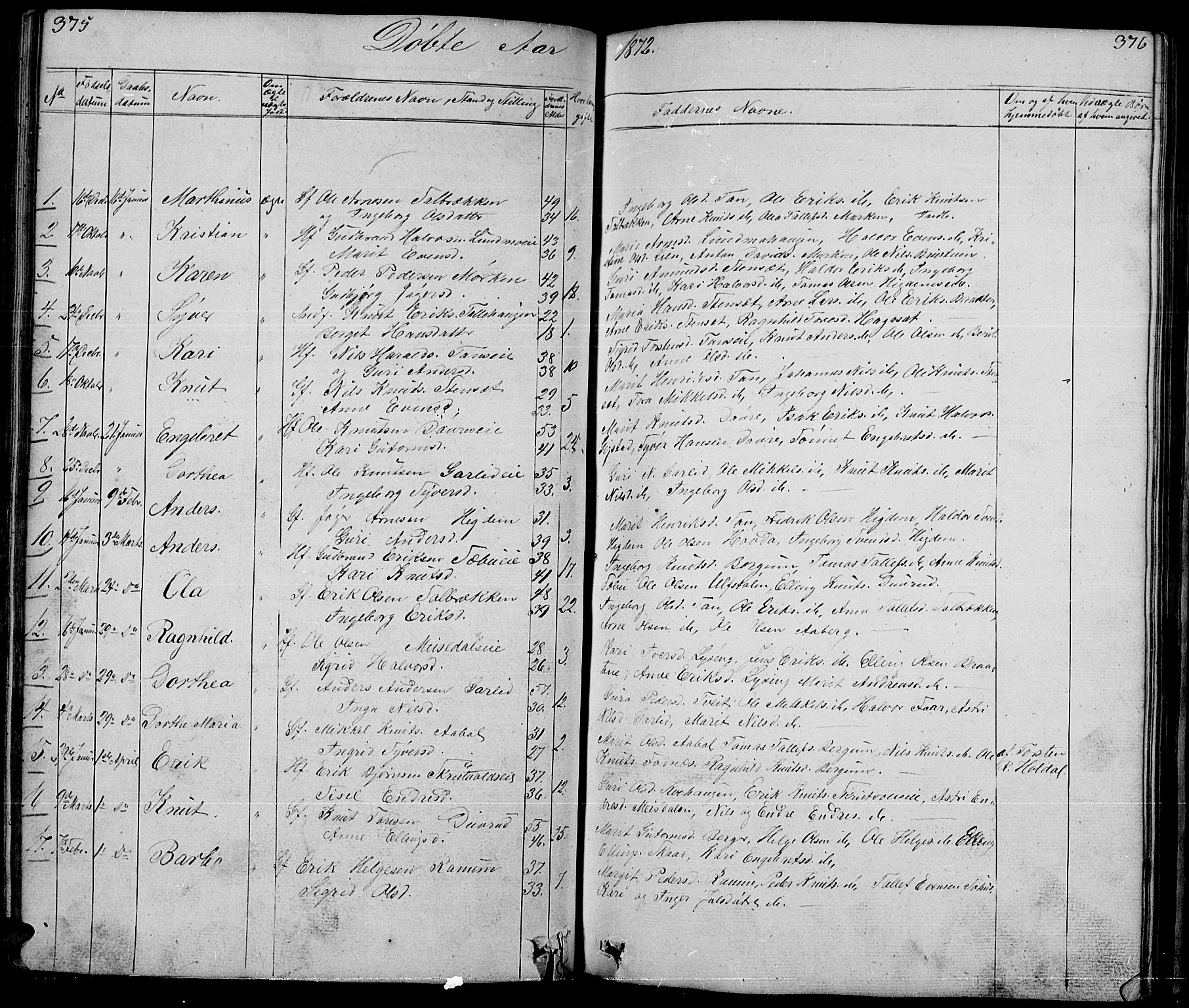 Nord-Aurdal prestekontor, SAH/PREST-132/H/Ha/Hab/L0001: Parish register (copy) no. 1, 1834-1887, p. 375-376