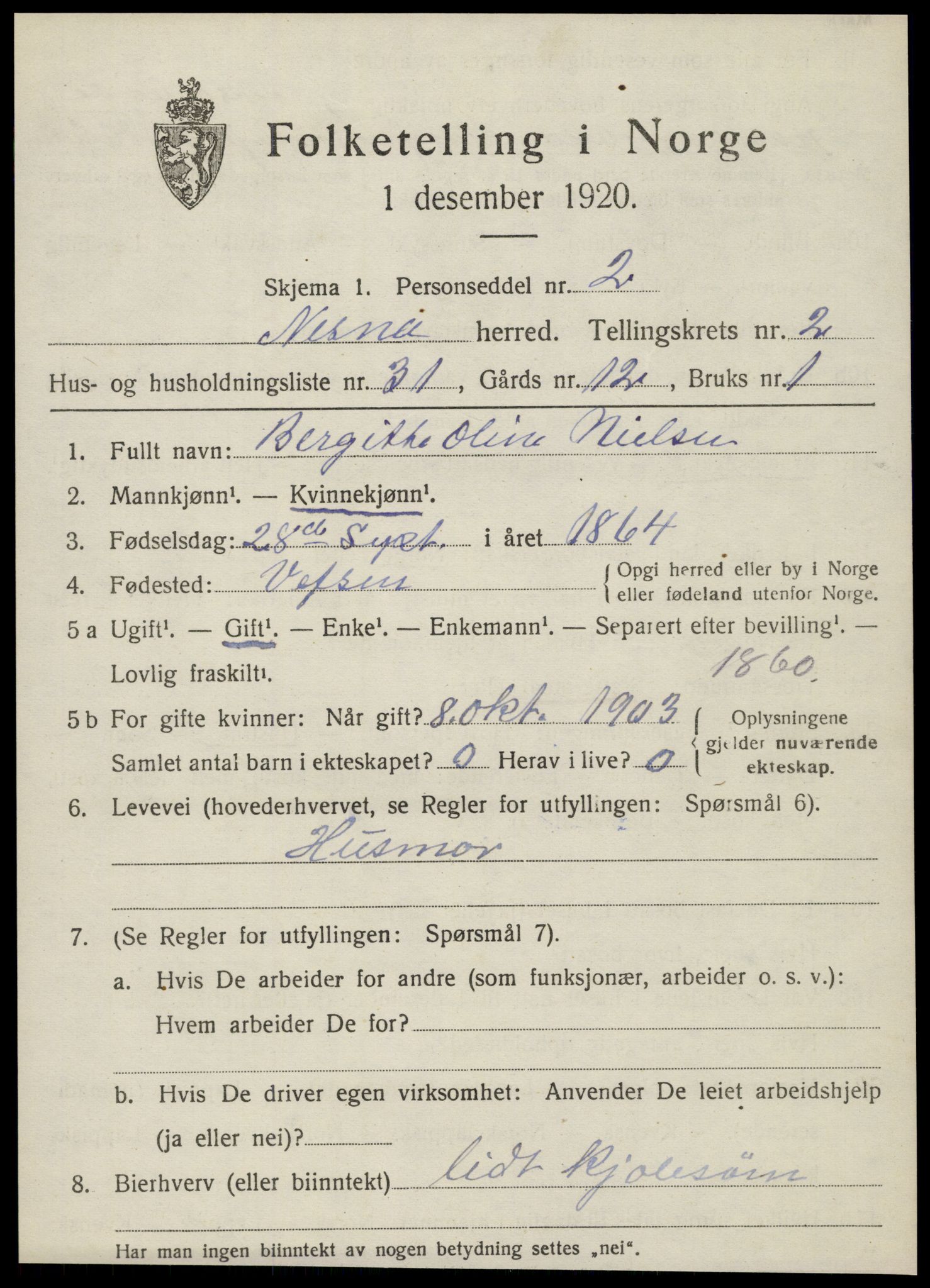 SAT, 1920 census for Nesna, 1920, p. 2077