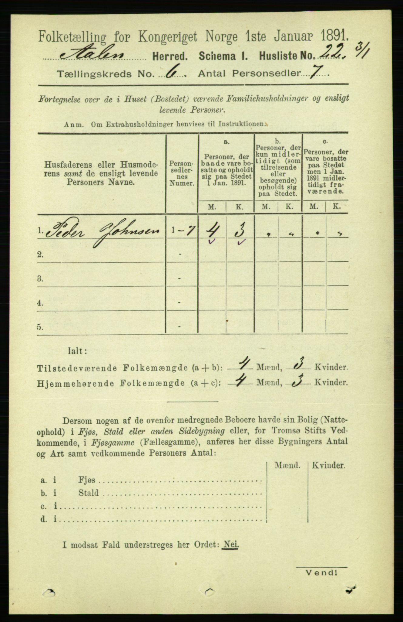 RA, 1891 census for 1644 Ålen, 1891, p. 1904