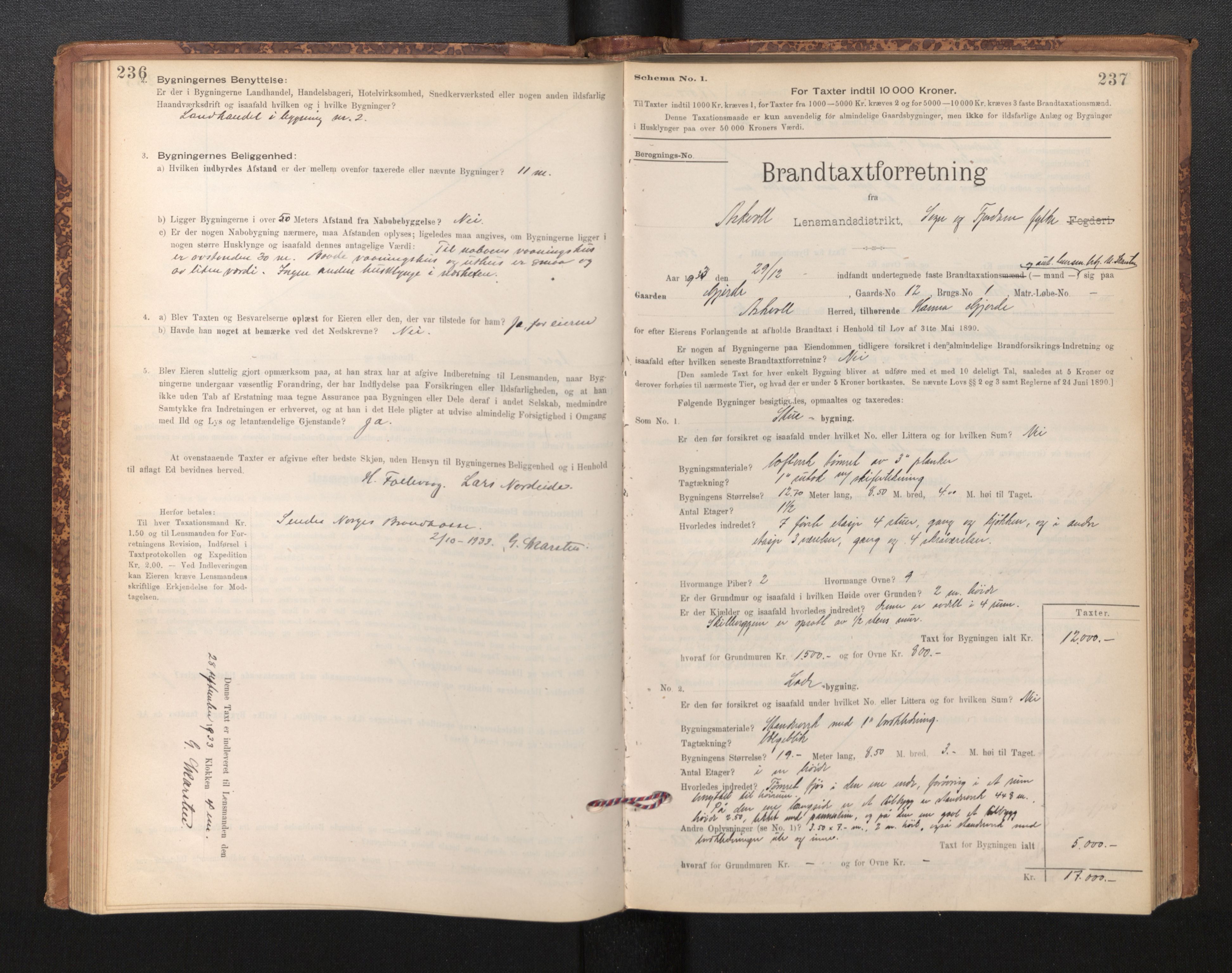 Lensmannen i Askvoll, AV/SAB-A-26301/0012/L0004: Branntakstprotokoll, skjematakst og liste over branntakstmenn, 1895-1932, p. 236-237