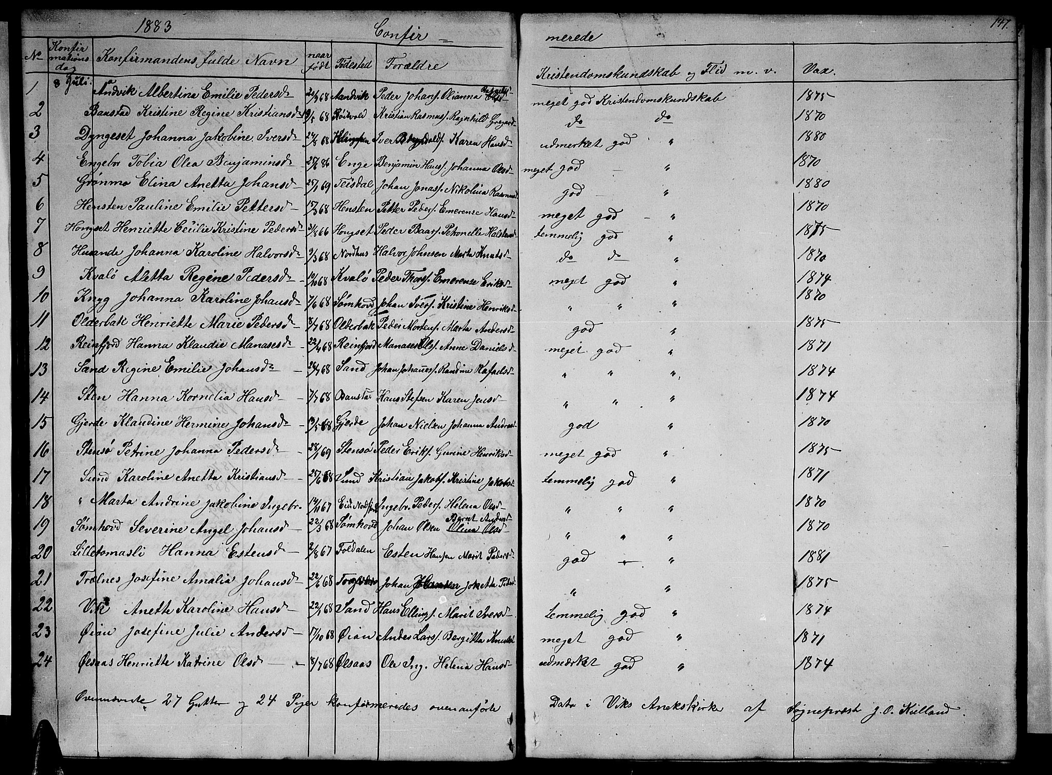 Ministerialprotokoller, klokkerbøker og fødselsregistre - Nordland, AV/SAT-A-1459/812/L0187: Parish register (copy) no. 812C05, 1850-1883, p. 147