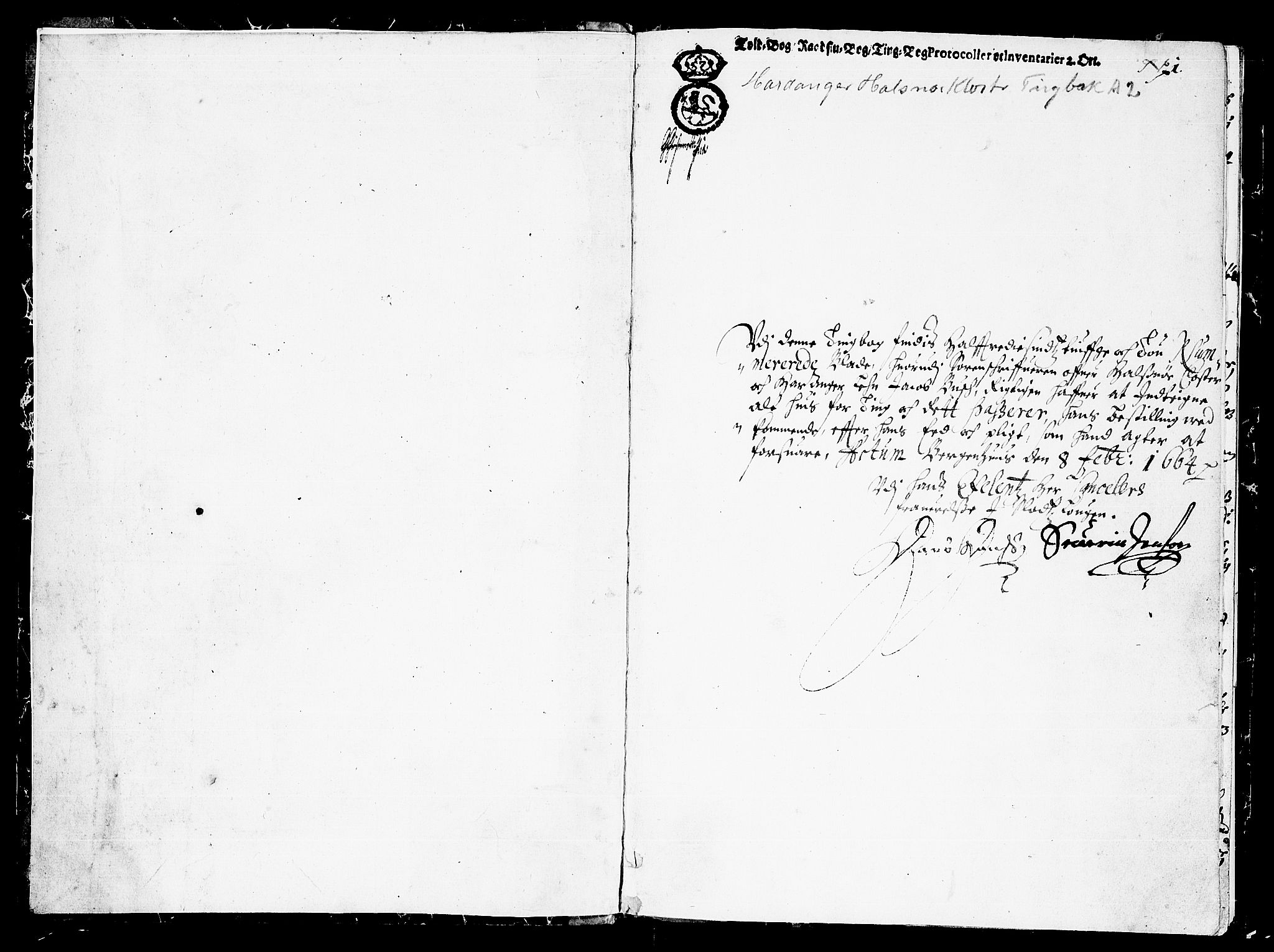 Hardanger og Voss sorenskriveri, AV/SAB-A-2501/1/1A/1Ac/L0002: Tingbok for Hardanger, Lysekloster og Halsnøy kloster, 1664, p. 0b-1a