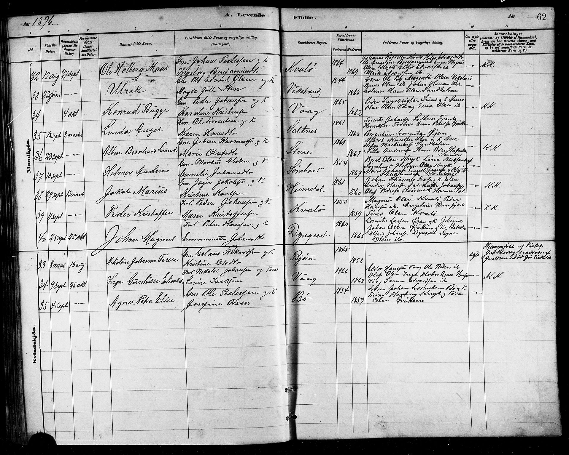 Ministerialprotokoller, klokkerbøker og fødselsregistre - Nordland, SAT/A-1459/812/L0188: Parish register (copy) no. 812C06, 1884-1912, p. 62