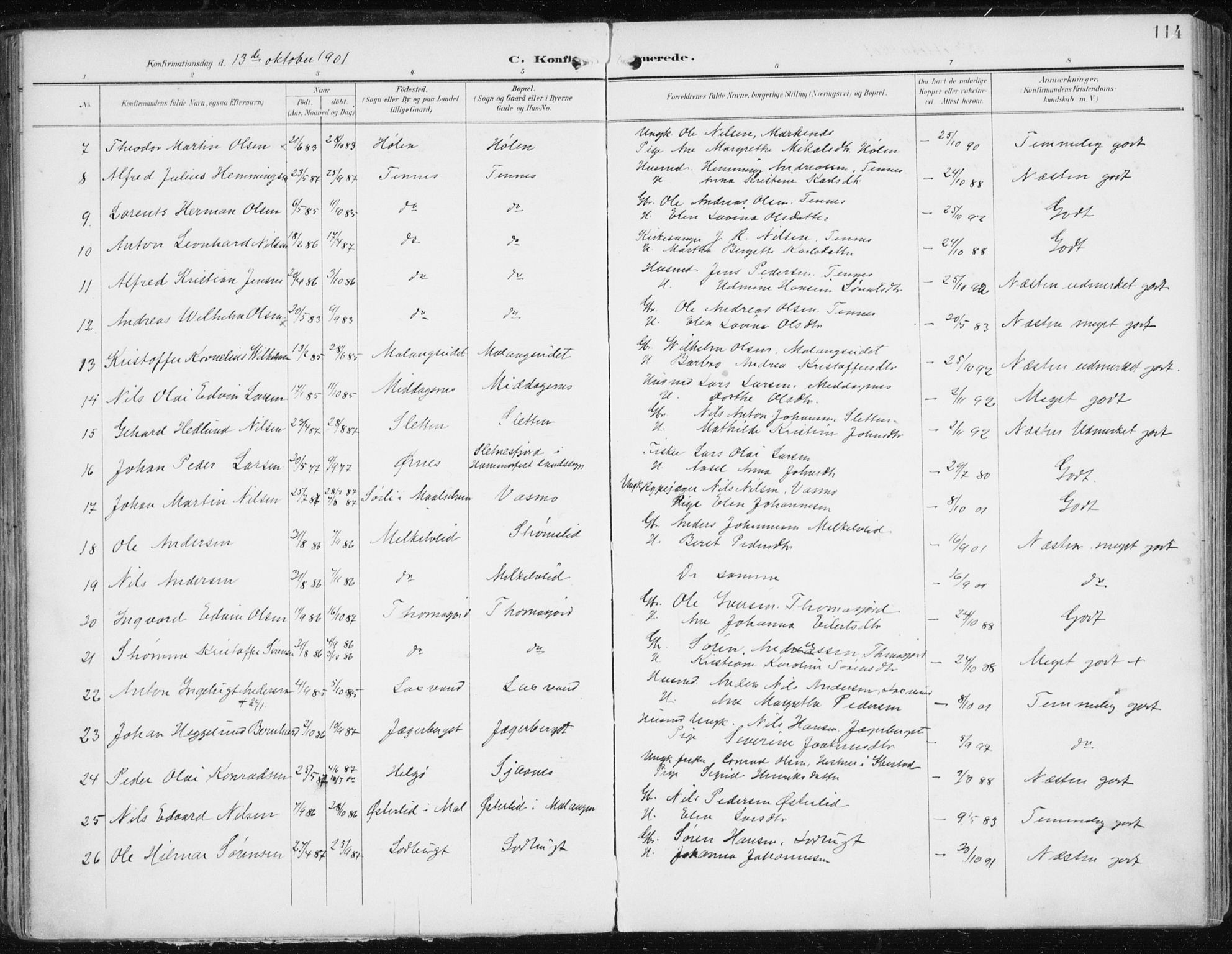 Balsfjord sokneprestembete, AV/SATØ-S-1303/G/Gaa/L0006kirke: Parish register (official) no. 6, 1897-1909, p. 114