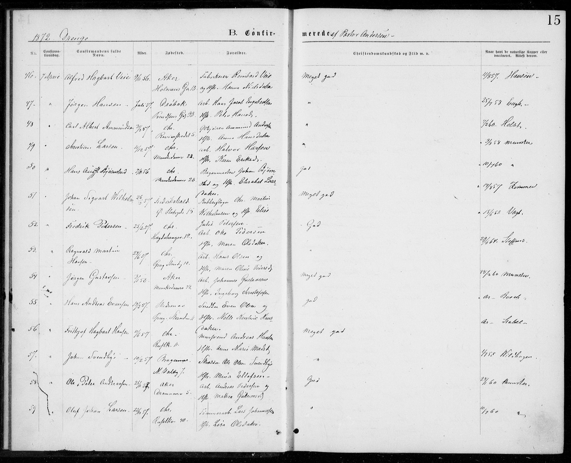 Trefoldighet prestekontor Kirkebøker, AV/SAO-A-10882/F/Fb/L0002: Parish register (official) no. II 2, 1871-1880, p. 15