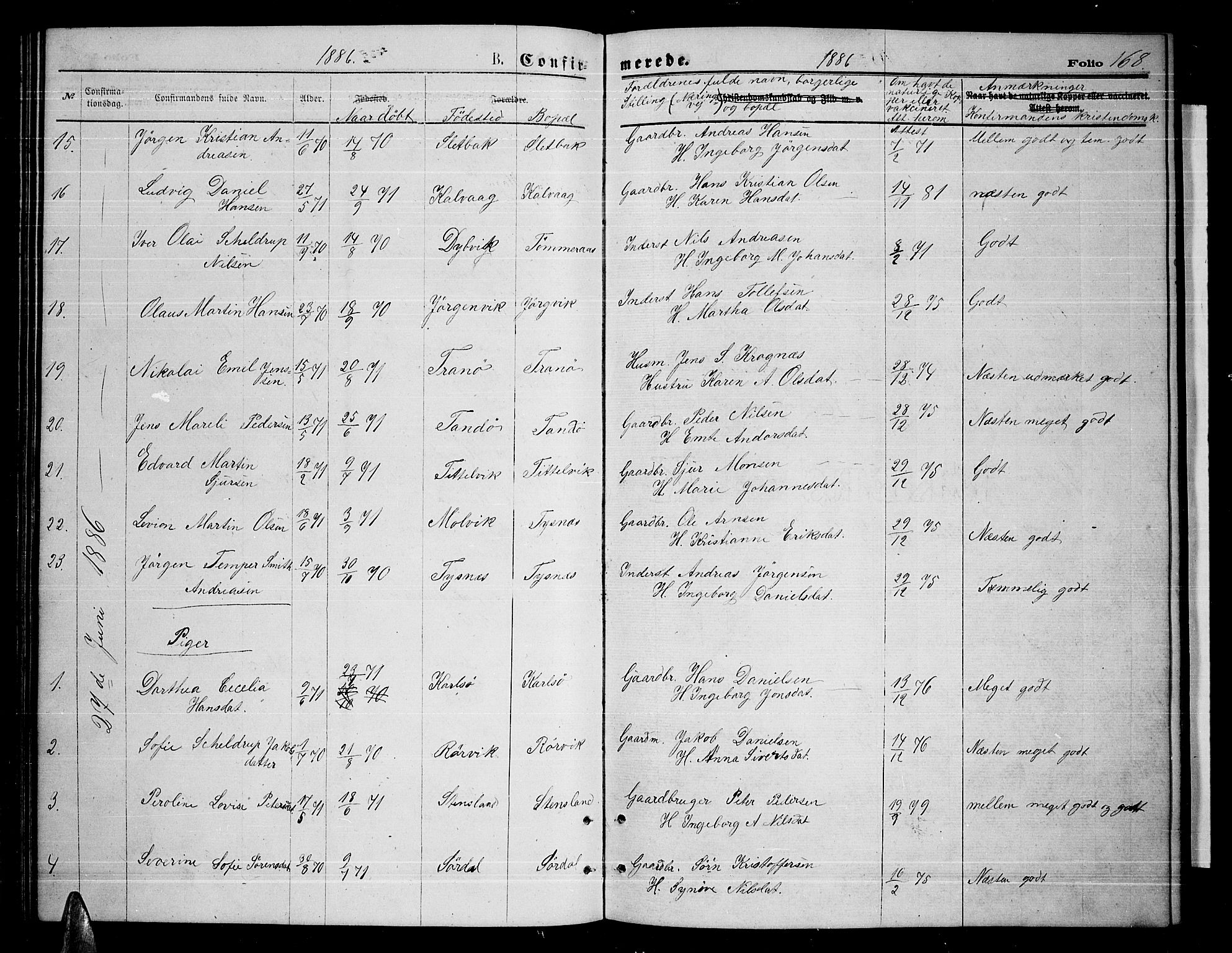 Ministerialprotokoller, klokkerbøker og fødselsregistre - Nordland, SAT/A-1459/859/L0858: Parish register (copy) no. 859C04, 1873-1886, p. 168