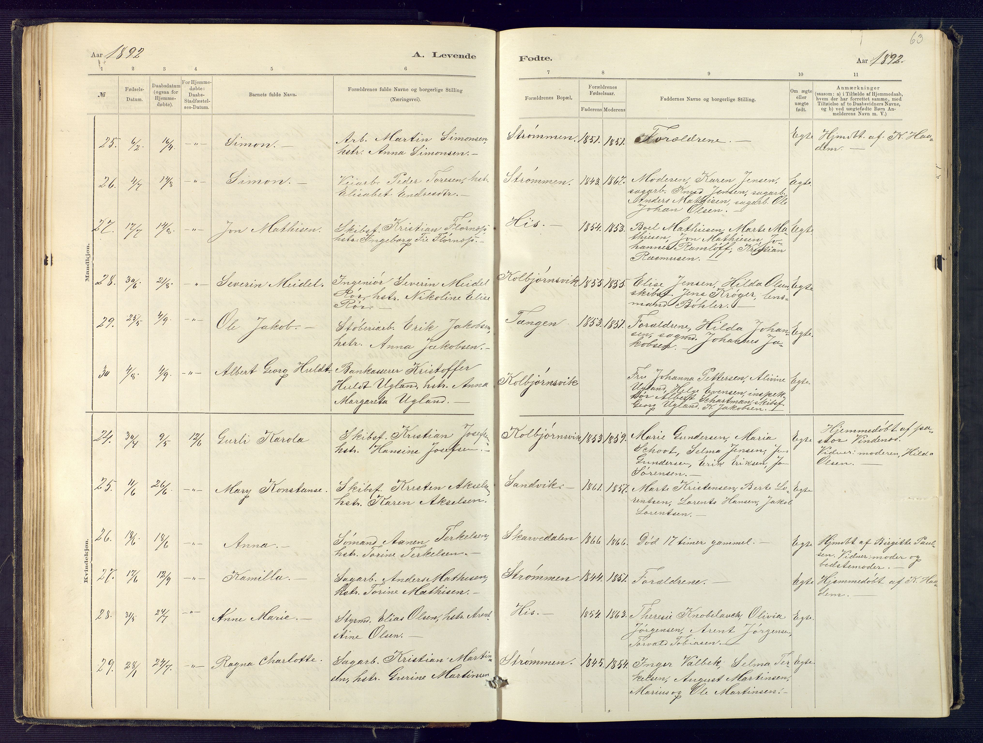 Hisøy sokneprestkontor, SAK/1111-0020/F/Fb/L0003: Parish register (copy) no. B 3, 1885-1905, p. 63