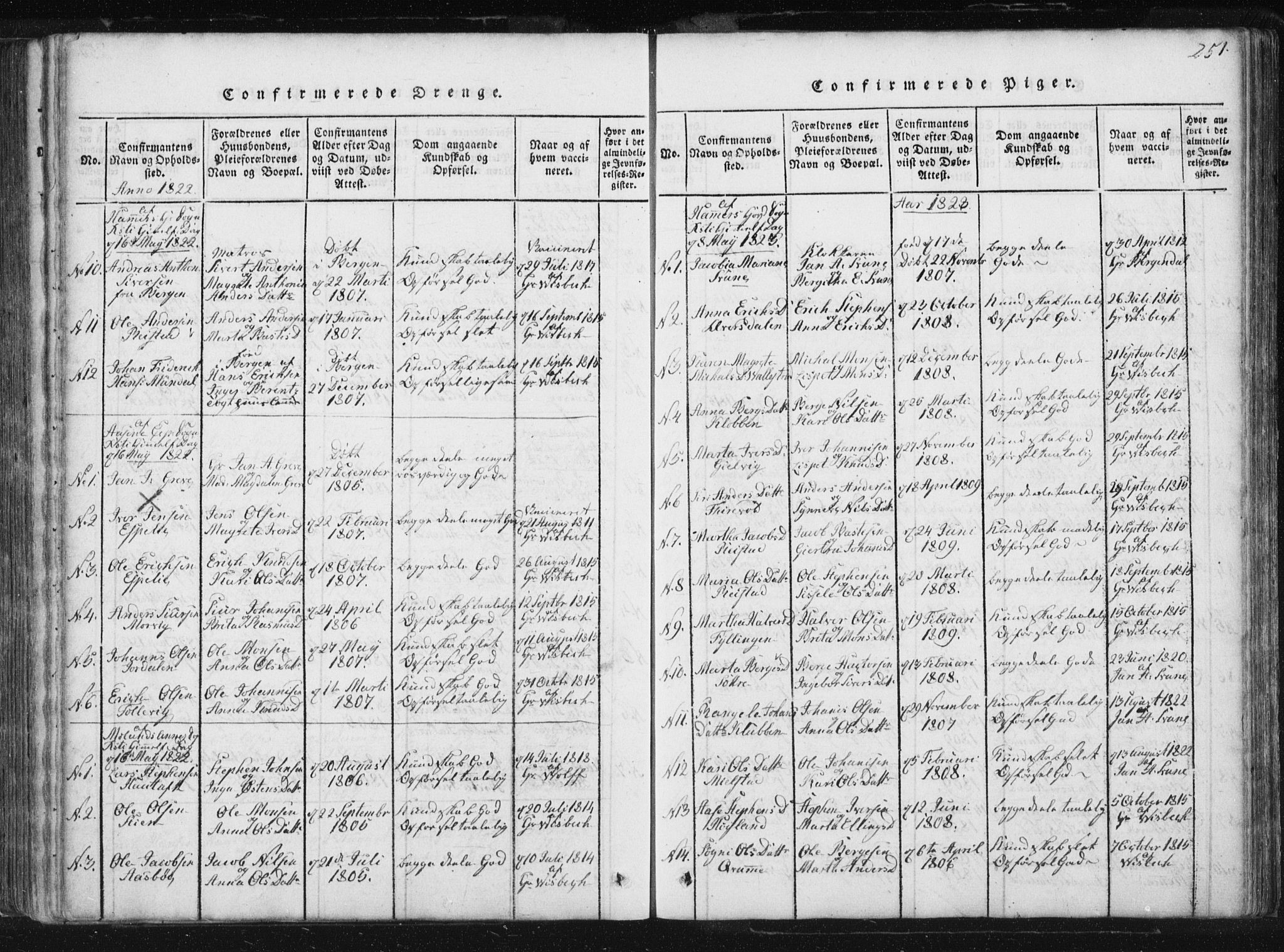 Hamre sokneprestembete, SAB/A-75501/H/Ha/Haa/Haaa/L0010: Parish register (official) no. A 10, 1816-1826, p. 251