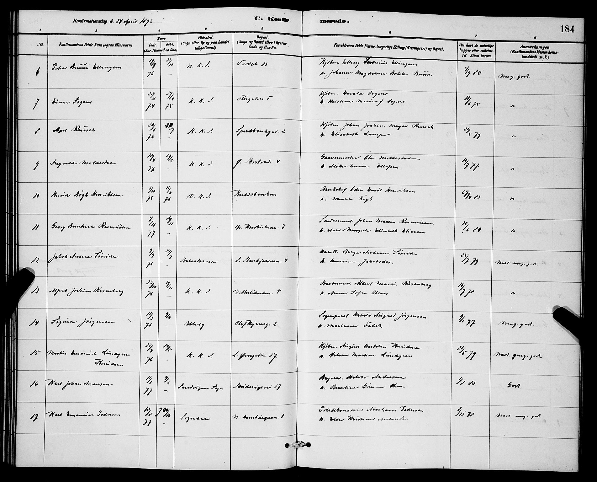 Korskirken sokneprestembete, AV/SAB-A-76101/H/Hab: Parish register (copy) no. C 3, 1880-1892, p. 184