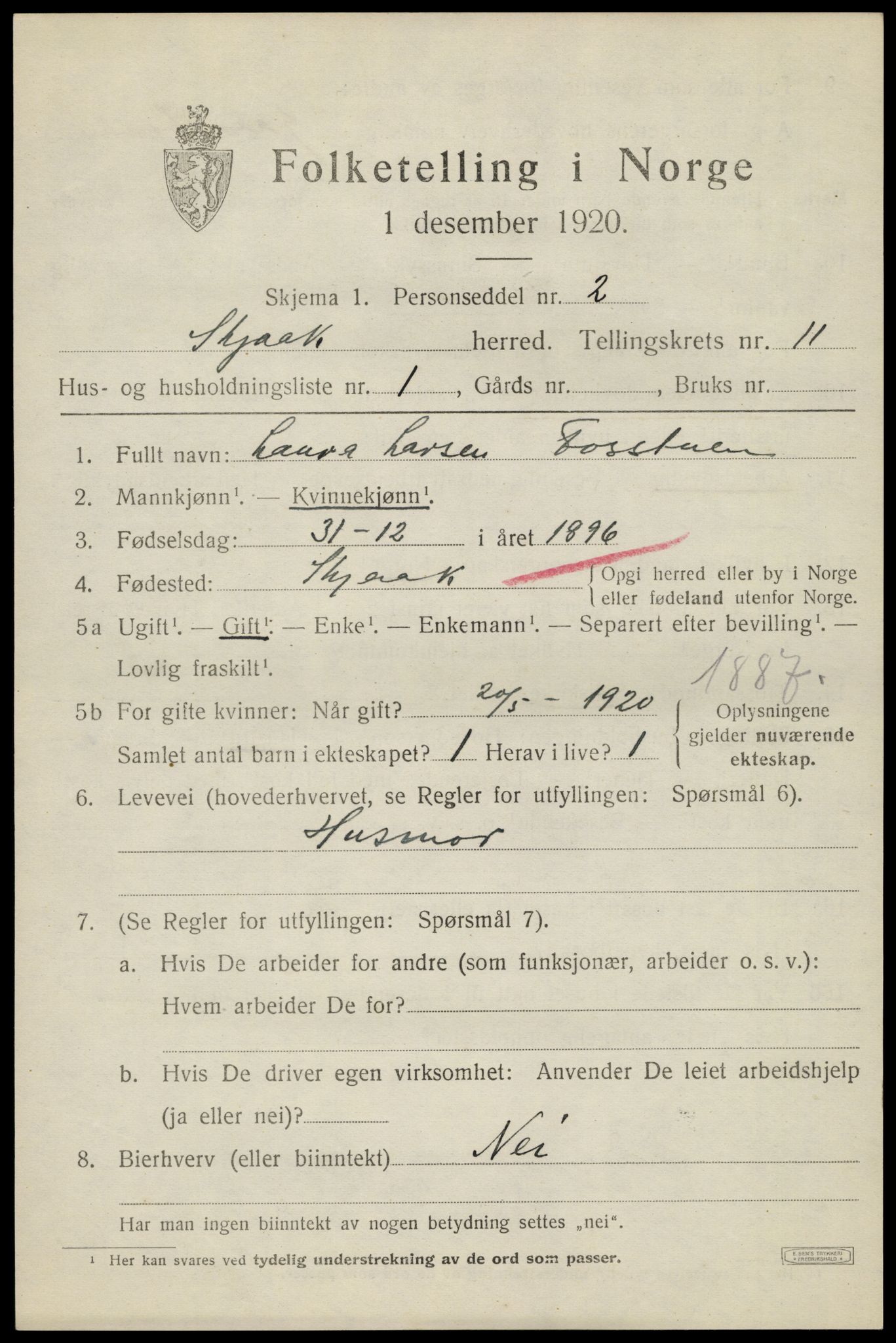 SAH, 1920 census for Skjåk, 1920, p. 4938