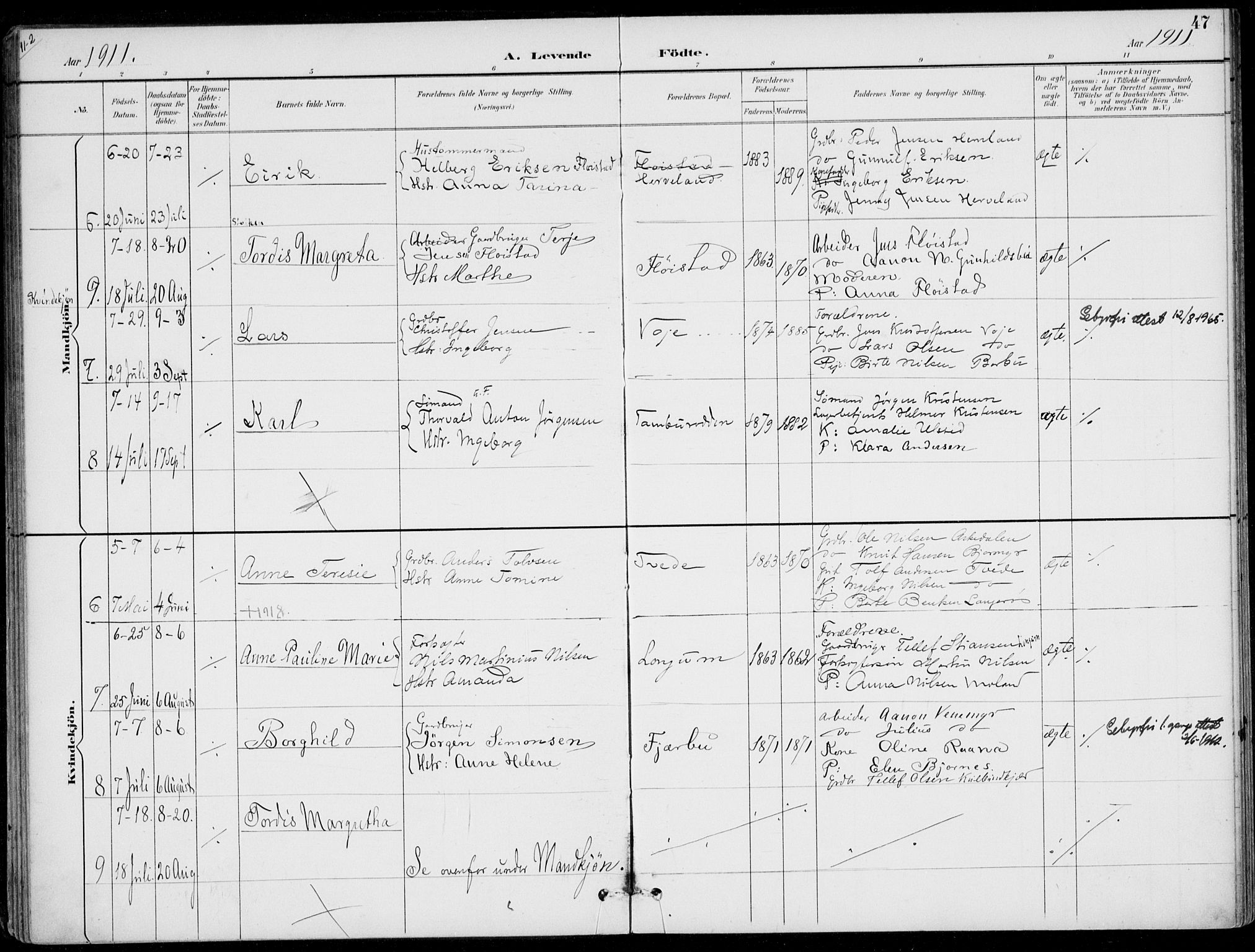 Austre Moland sokneprestkontor, AV/SAK-1111-0001/F/Fa/Faa/L0011: Parish register (official) no. A 11, 1894-1915, p. 47